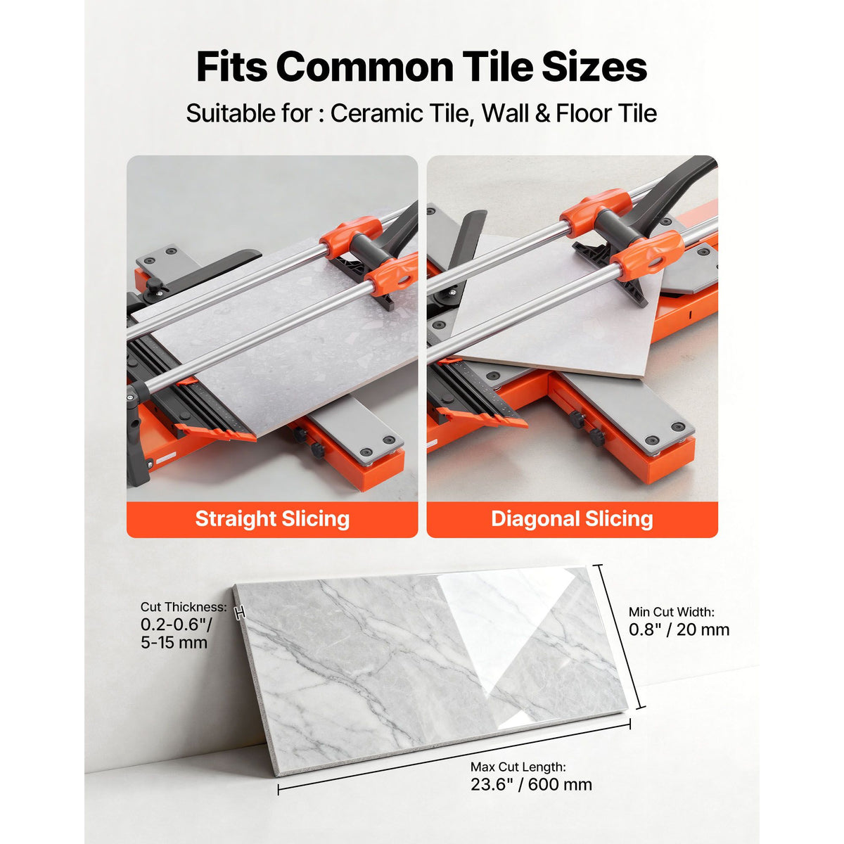 600 mm Manual Tile Cutter, Upgraded Sliding Head Cutting Tool with Spring-Loaded Base, Angle Fence, Tungsten Carbide Cutting Wheel, Alignment Guide, for DIY Pros, Ceramic, Floor & Wall Tiles