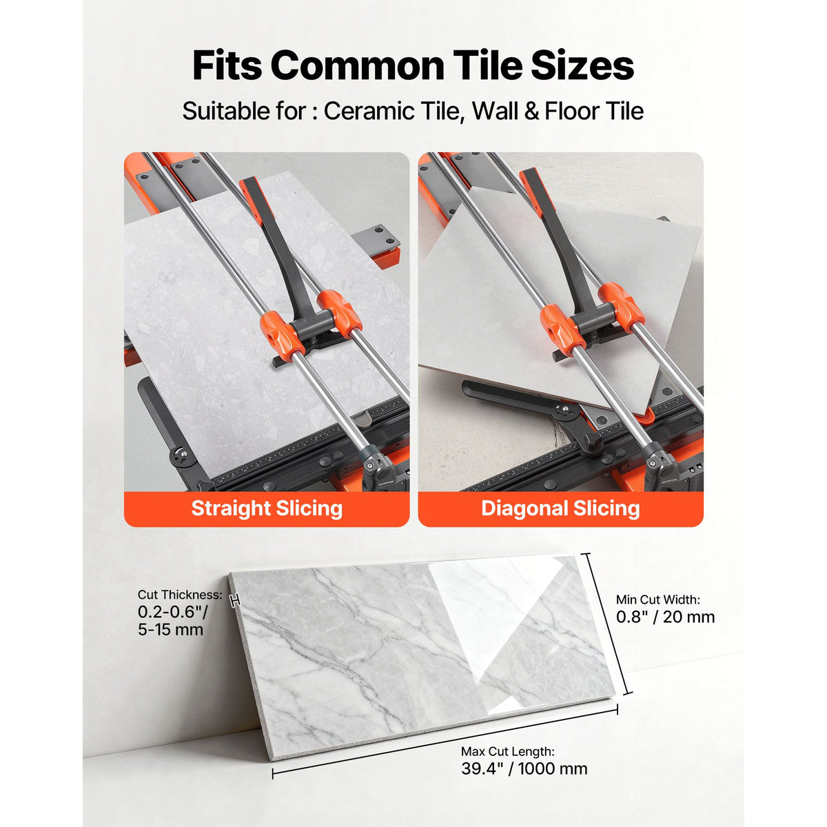 1000 mm Manual Tile Cutter, Upgraded Sliding Head Cutting Tool with Spring-Loaded Base, Angle Fence, Tungsten Carbide Cutting Wheel, Alignment Guide, for DIY Pros, Ceramic, Floor & Wall Tiles