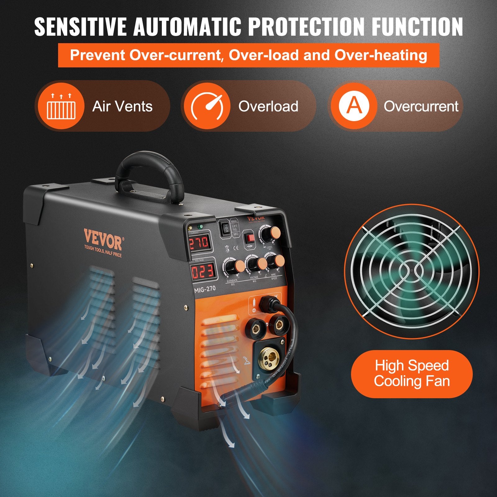 Welding Guns & Plasma Cutters: Vevor Mig Welder Welding Machine MIG-270 MIG MMA TIG IGBT DC Inverter Welder Digital Display