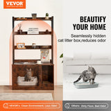 Cat Litter: VEVOR Cat Litter Box Enclosure Wooden Litter Box Furniture Hidden with 3 Shelves