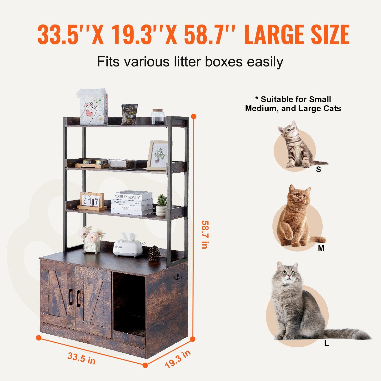 Cat Litter: VEVOR Cat Litter Box Enclosure Wooden Litter Box Furniture Hidden with 3 Shelves