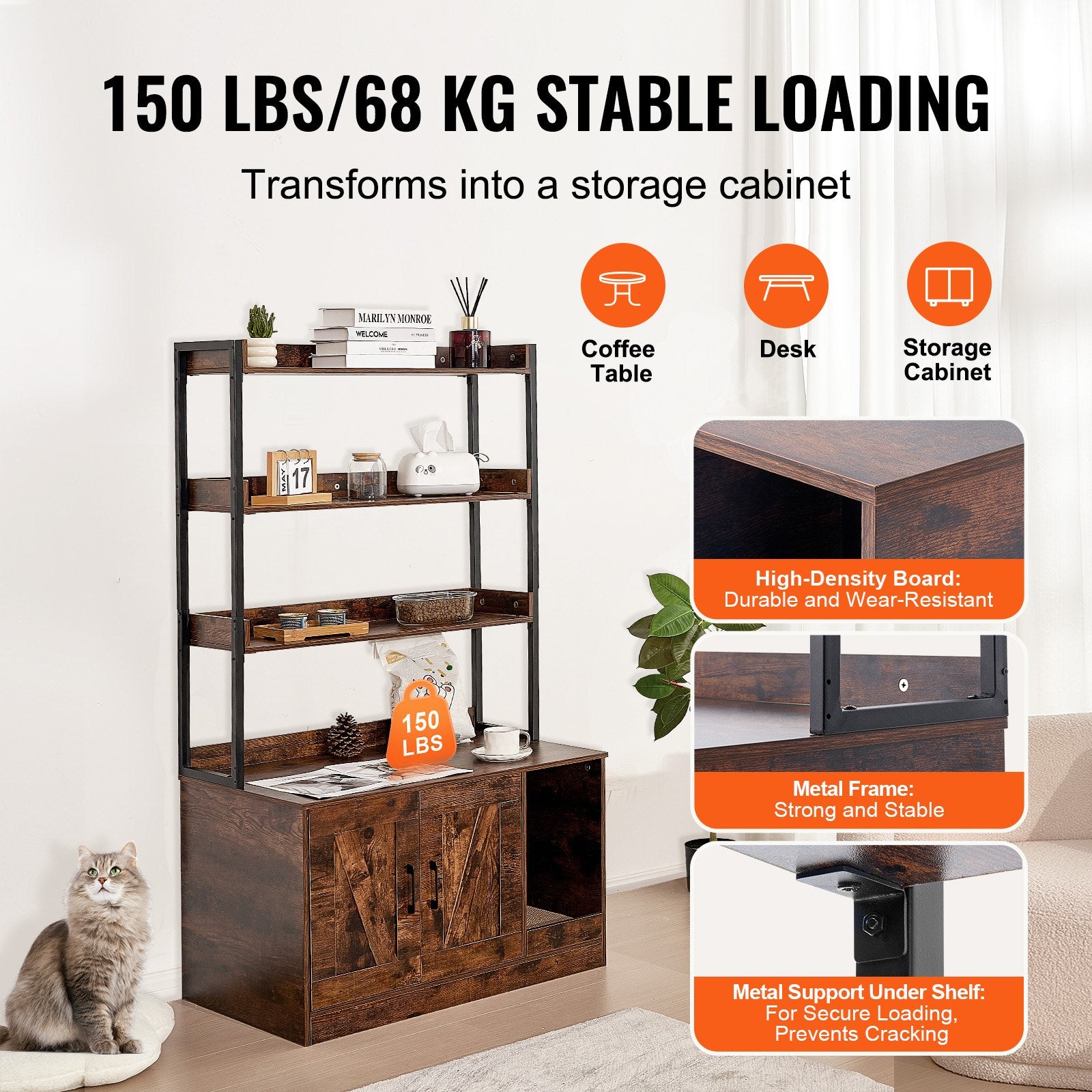 Cat Litter: VEVOR Cat Litter Box Enclosure Wooden Litter Box Furniture Hidden with 3 Shelves