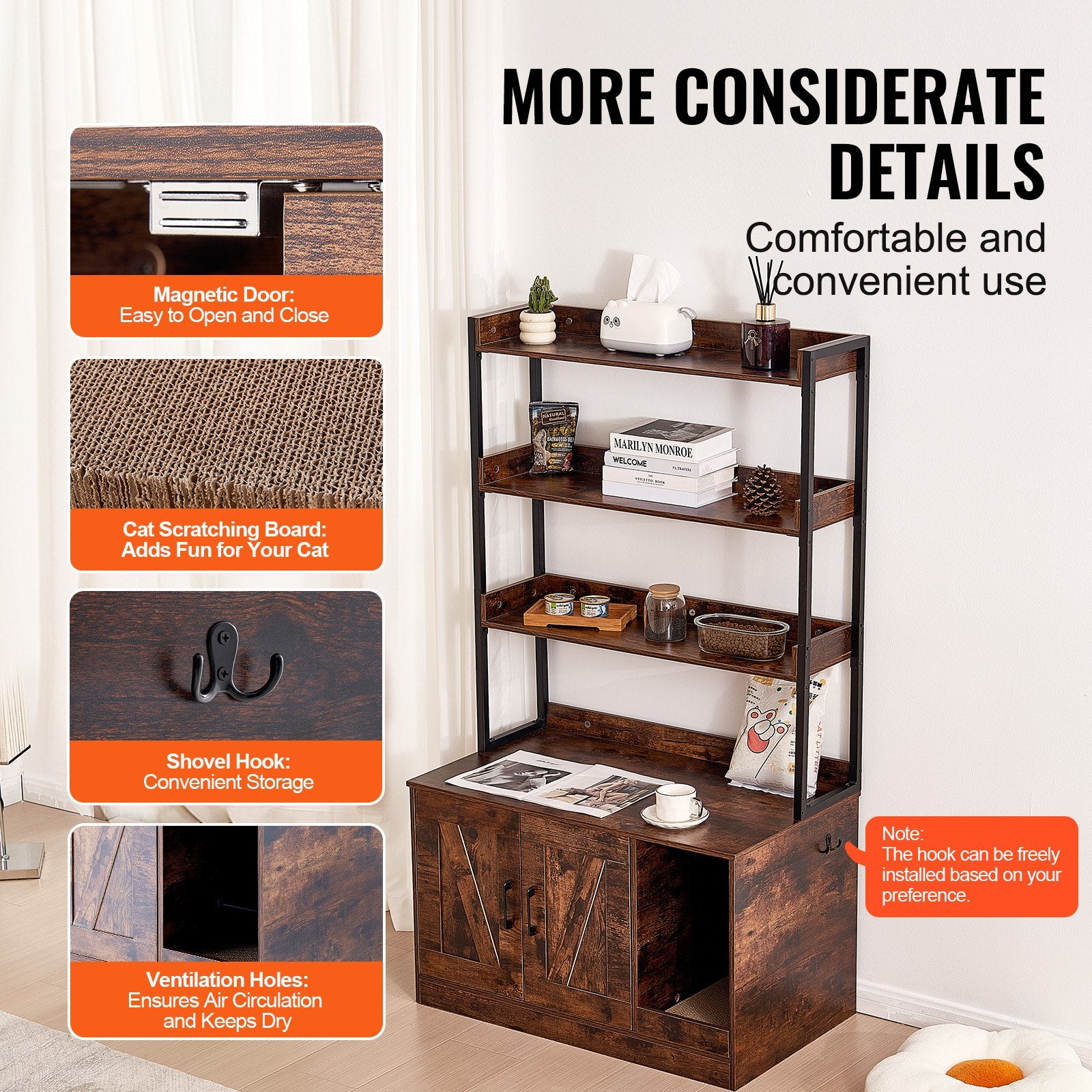Cat Litter: VEVOR Cat Litter Box Enclosure Wooden Litter Box Furniture Hidden with 3 Shelves