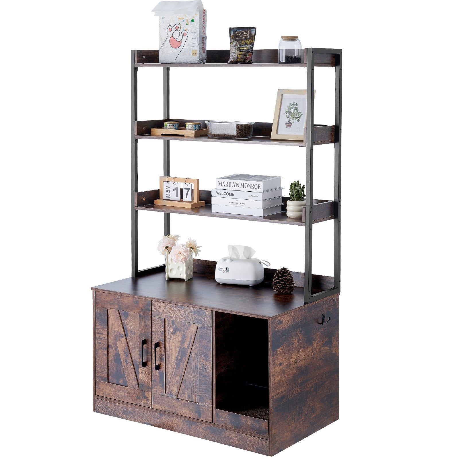Cat Litter: VEVOR Cat Litter Box Enclosure Wooden Litter Box Furniture Hidden with 3 Shelves