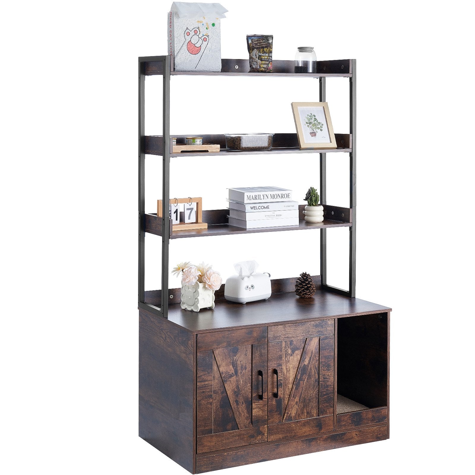 Cat Litter: VEVOR Cat Litter Box Enclosure Wooden Litter Box Furniture Hidden with 3 Shelves
