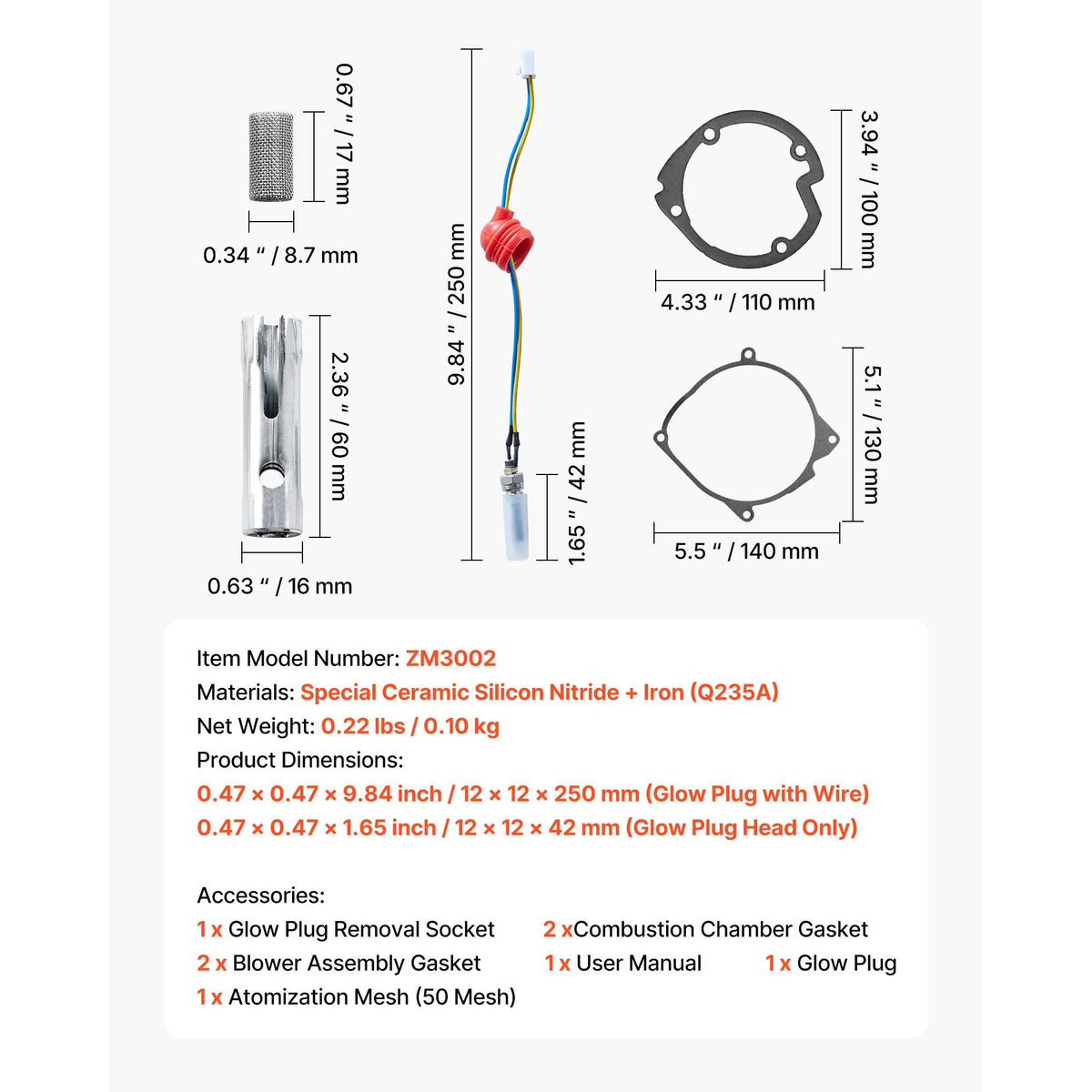 8V Glow Plug Repair Kit, Glow Plug Heater Repair Parking Heater Maintenance Kit with Atomization Mesh, Compatible with 2KW 5KW 8KW Diesel Air Heaters Models, Diesel Heaters Parts for Car Truck