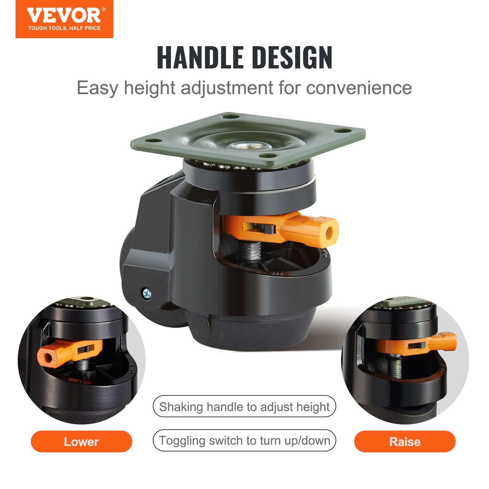 Gardening Tools: VEVOR Leveling Casters, Set of 4, 1000 kg Total Load Capacity, 63.5 mm, Heavy Duty with Upgraded Handle Design, 360 Degree Swivel Caster Wheels, Adjustable Casters with Feet for Workbench, Machine