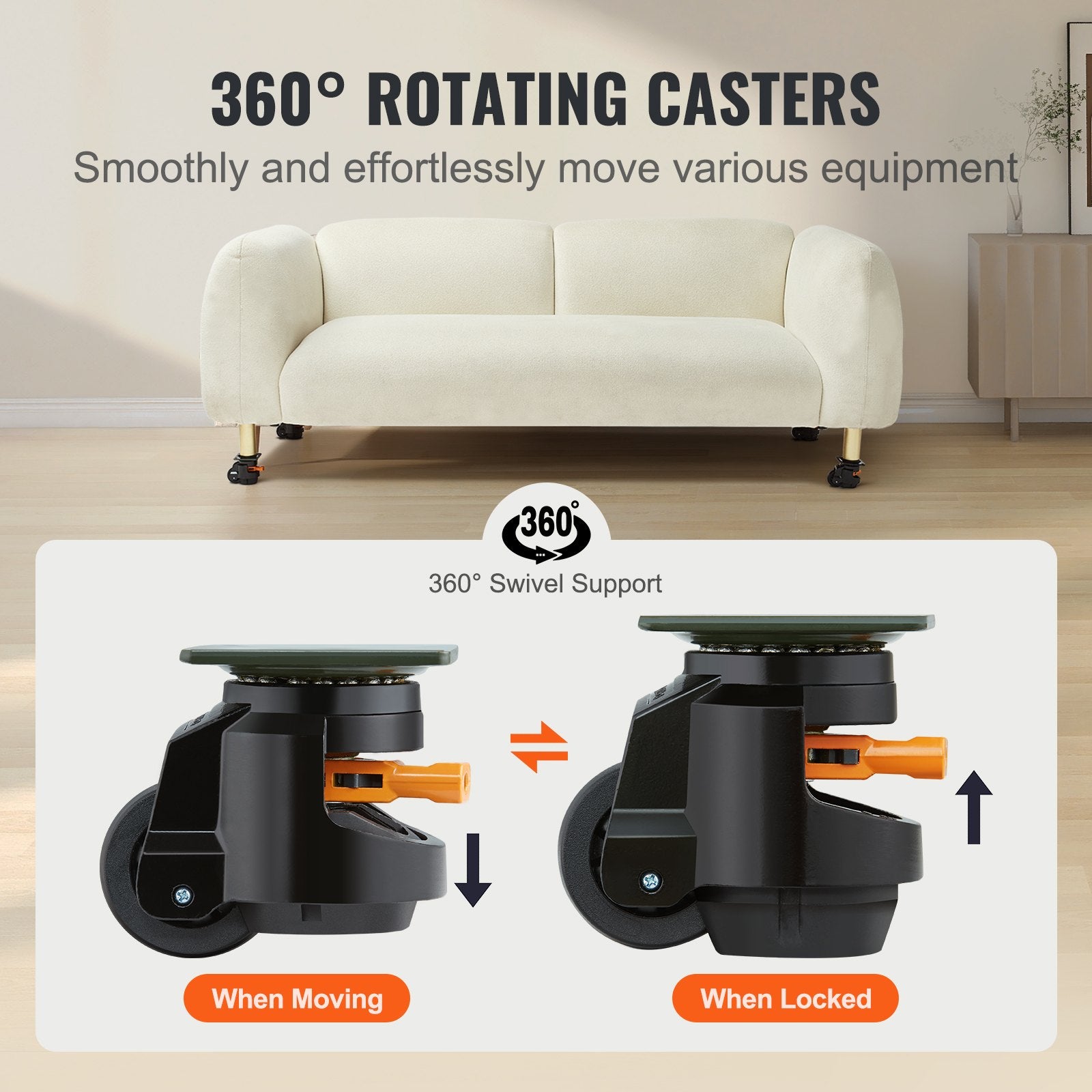Gardening Tools: VEVOR Leveling Casters, Set of 4, 1000 kg Total Load Capacity, 63.5 mm, Heavy Duty with Upgraded Handle Design, 360 Degree Swivel Caster Wheels, Adjustable Casters with Feet for Workbench, Machine