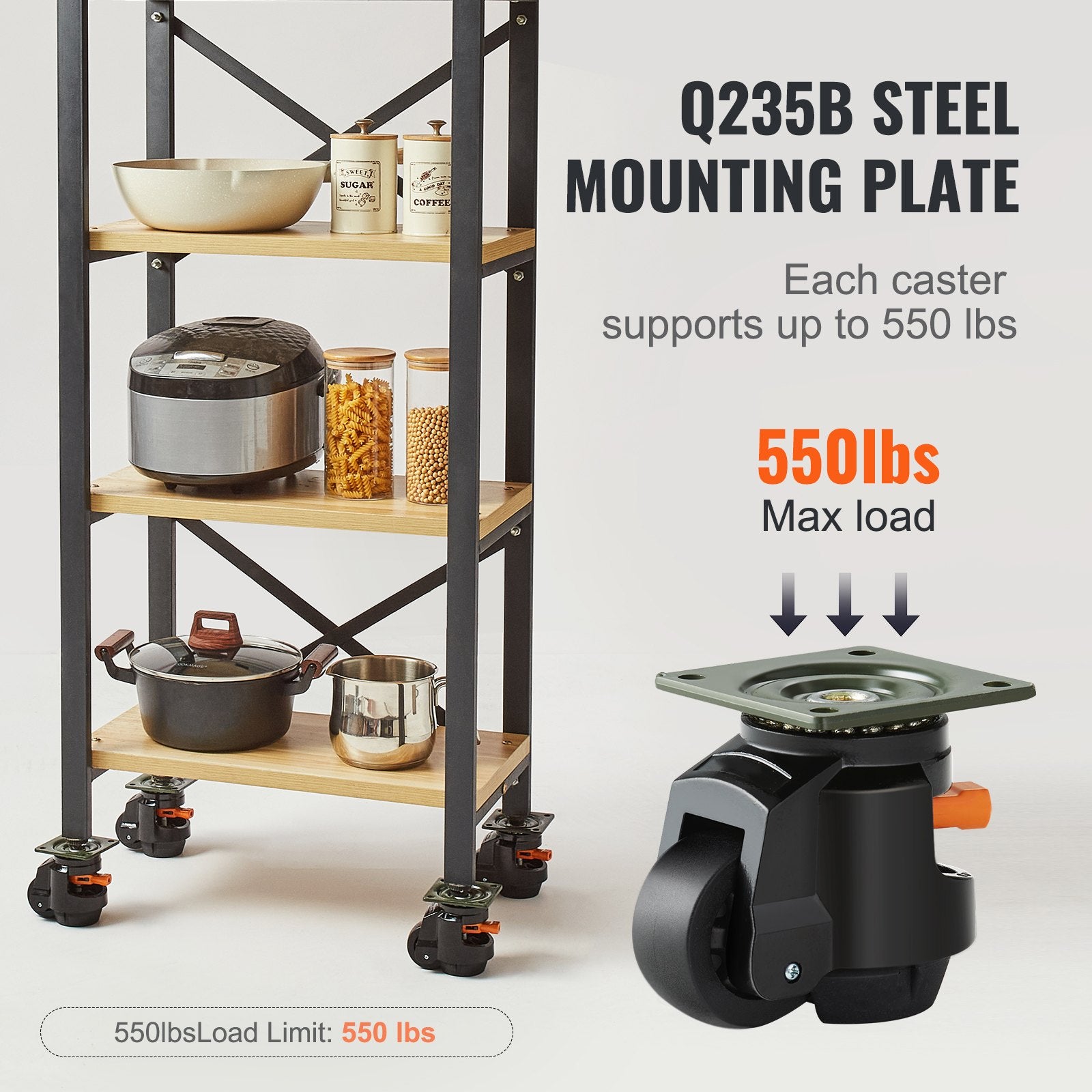 Gardening Tools: VEVOR Leveling Casters, Set of 4, 1000 kg Total Load Capacity, 63.5 mm, Heavy Duty with Upgraded Handle Design, 360 Degree Swivel Caster Wheels, Adjustable Casters with Feet for Workbench, Machine