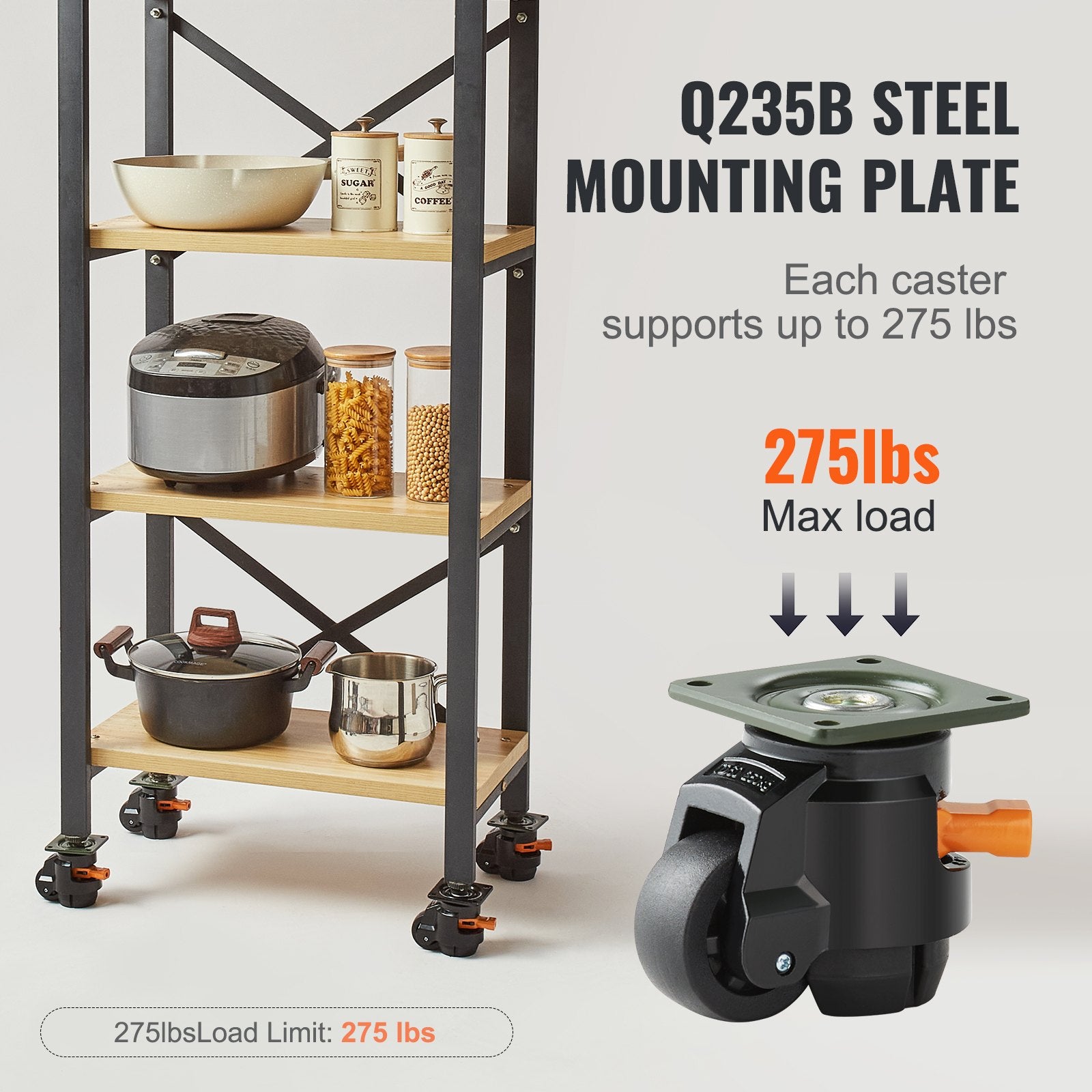 Gardening Tools: VEVOR Leveling Casters, Set of 4, 500 kg Total Load Capacity, 50.8 mm, Heavy Duty with Upgraded Handle Design, 360 Degree Swivel Caster Wheels, Adjustable Casters with Feet for Workbench, Machine