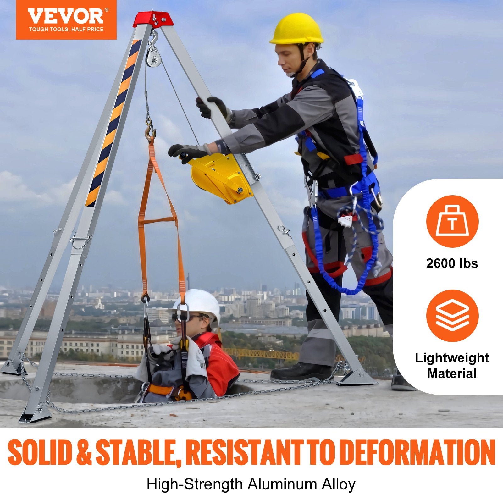 Confined Space Tripod Kit, 2600 lbs Winch, Confined Space Tripod 8' Legs and 98' Cable, Confined Space Rescue Tripod 32.8' Fall Protection, Harness, Storage Bag for Traditional Confined Spaces