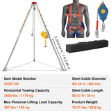 Camp Safety Equipment: VEVOR Confined Space Tripod Kit, 2600 lbs Winch, Confined Space Tripod 8' Legs and 98' Cable, Confined Space Rescue Tripod 32.8' Fall Protection, Harness, Storage Bag for Traditional Confined Spaces