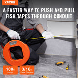 Power & Electrical Supplies: VEVOR Fish Tape, 100 ft, 3/16-inch, Fiberglass Wire Puller with Optimized Housing and Handle, Easy-to-Use Cable Puller Tool, Flexible Wire Fishing Tools for Wall and Electrical Conduit, Non-Conductive