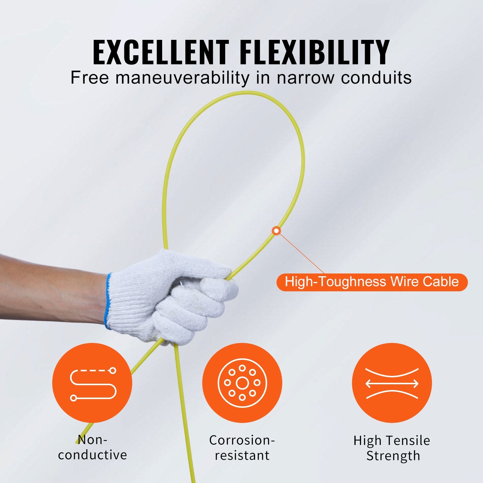 Power & Electrical Supplies: VEVOR Fish Tape, 100 ft, 3/16-inch, Fiberglass Wire Puller with Optimized Housing and Handle, Easy-to-Use Cable Puller Tool, Flexible Wire Fishing Tools for Wall and Electrical Conduit, Non-Conductive