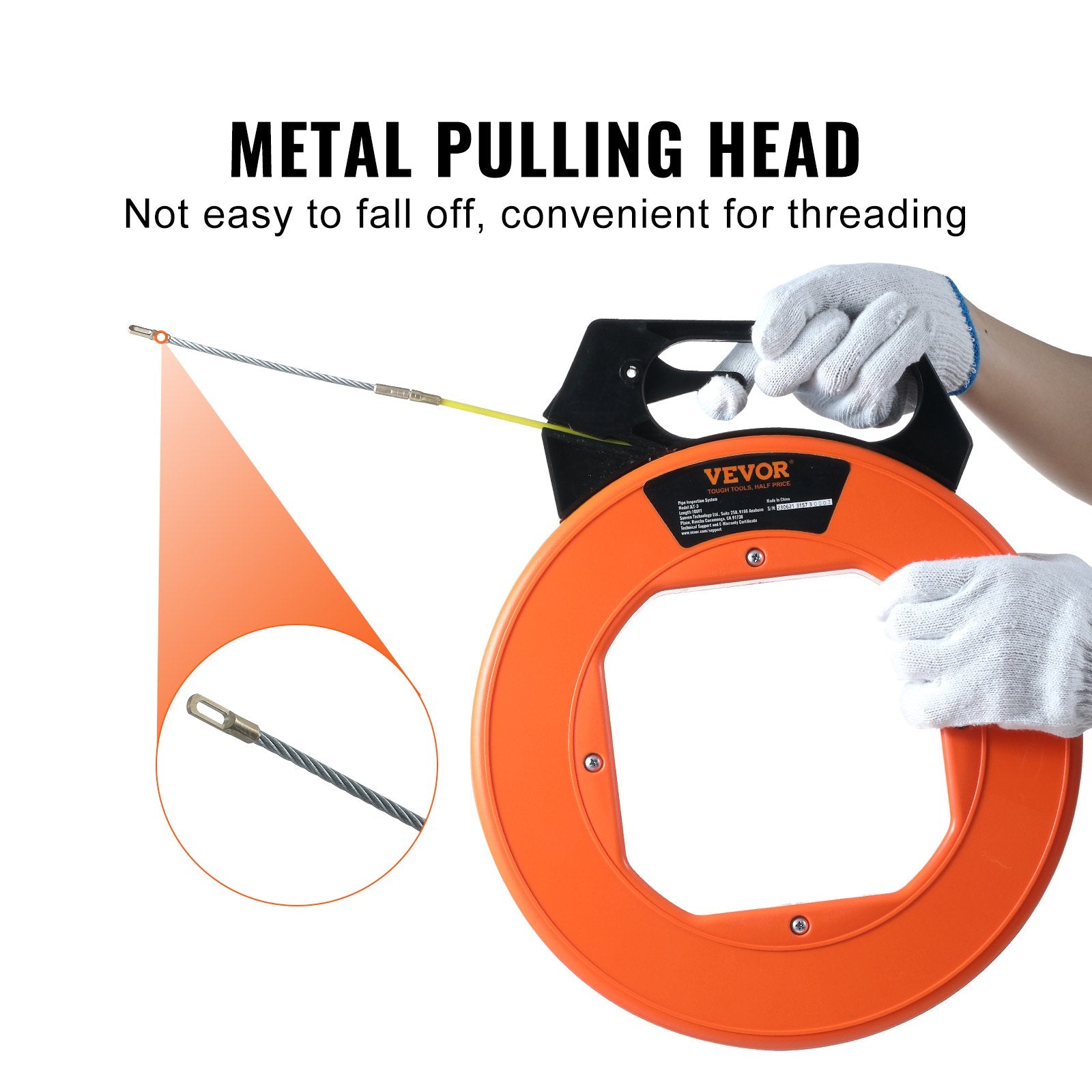 Power & Electrical Supplies: VEVOR Fish Tape, 100 ft, 3/16-inch, Fiberglass Wire Puller with Optimized Housing and Handle, Easy-to-Use Cable Puller Tool, Flexible Wire Fishing Tools for Wall and Electrical Conduit, Non-Conductive