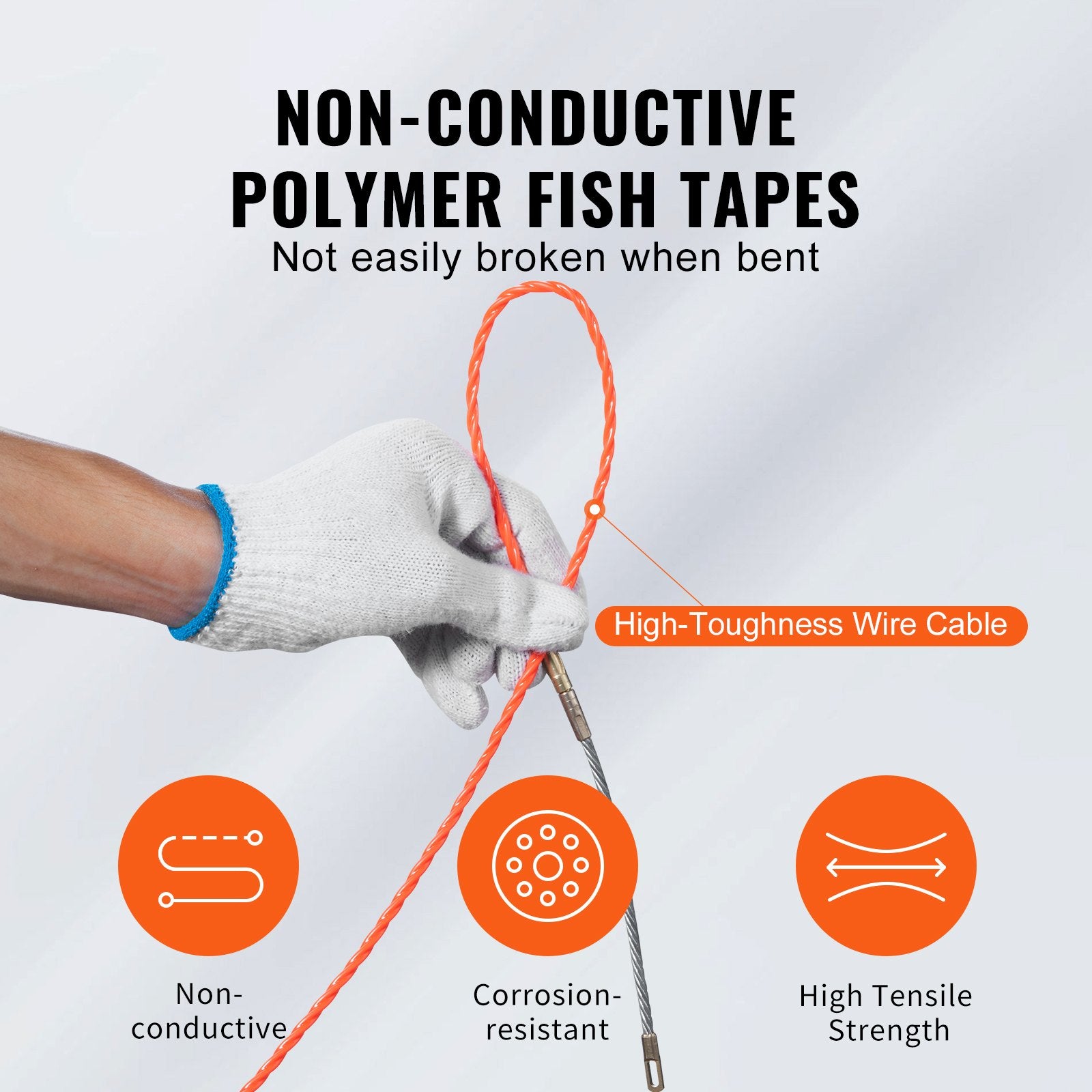 Power & Electrical Supplies: VEVOR Fish Tape, 38.1 m Length, 4.5 mm, PET Wire Puller with Optimized Housing and Handle, Easy-to-Use Cable Puller Tool, Flexible Wire Fishing Tools for Walls and Electrical Conduit, Non-Conductive