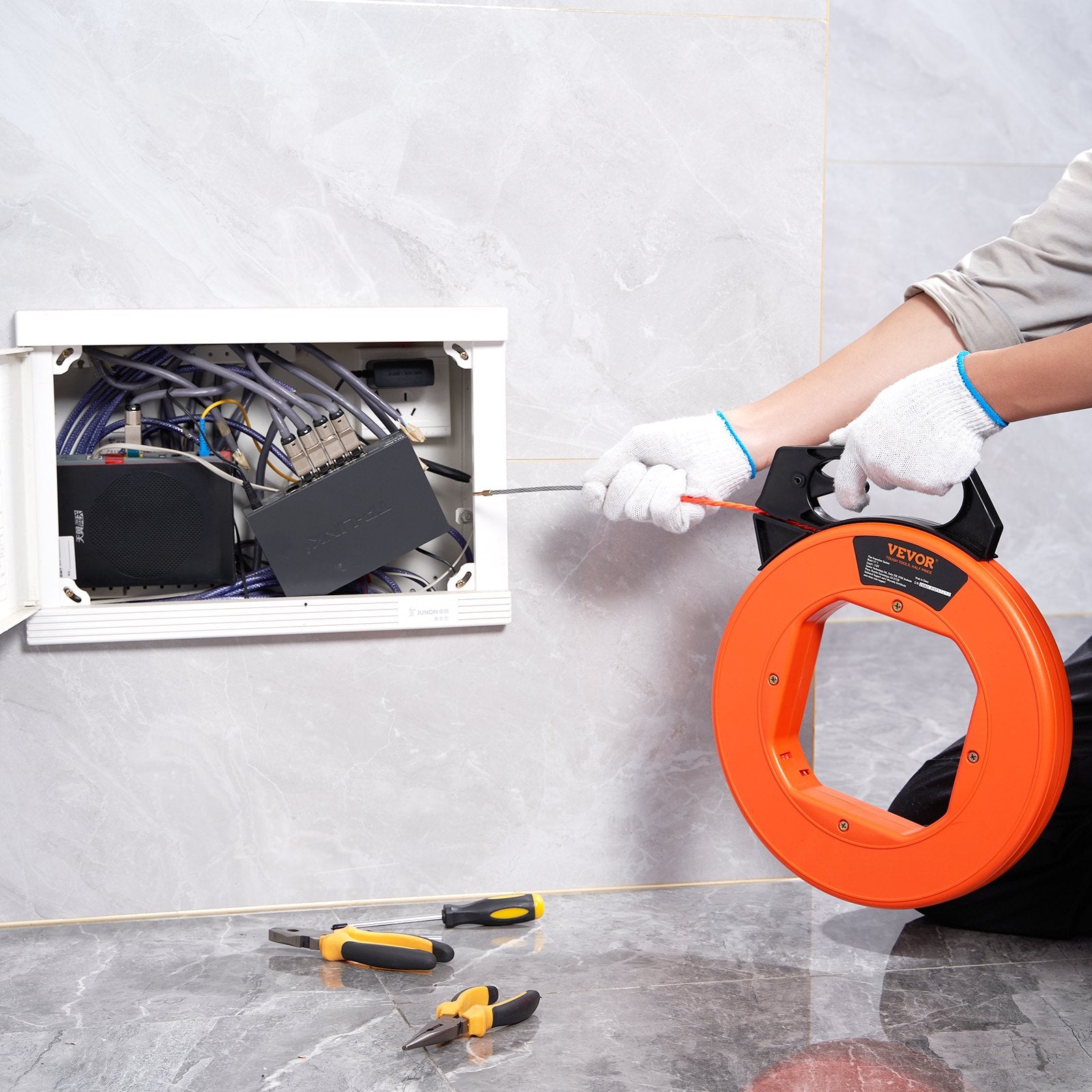Power & Electrical Supplies: VEVOR Fish Tape, 38.1 m Length, 4.5 mm, PET Wire Puller with Optimized Housing and Handle, Easy-to-Use Cable Puller Tool, Flexible Wire Fishing Tools for Walls and Electrical Conduit, Non-Conductive