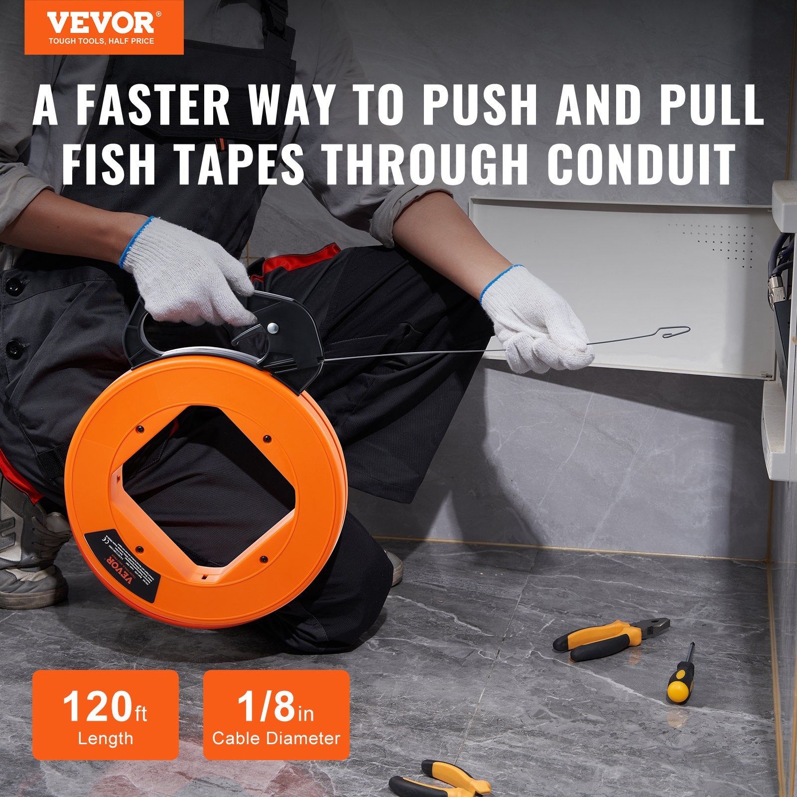 Power & Electrical Supplies: VEVOR Fish Tape, 36.58 m, 3 mm, Steel Wire Puller with Optimized Housing and Handle, Easy-to-Use Cable Puller Tool, Flexible Wire Fishing Tools for Walls and Electrical Conduit, Non-Conductive