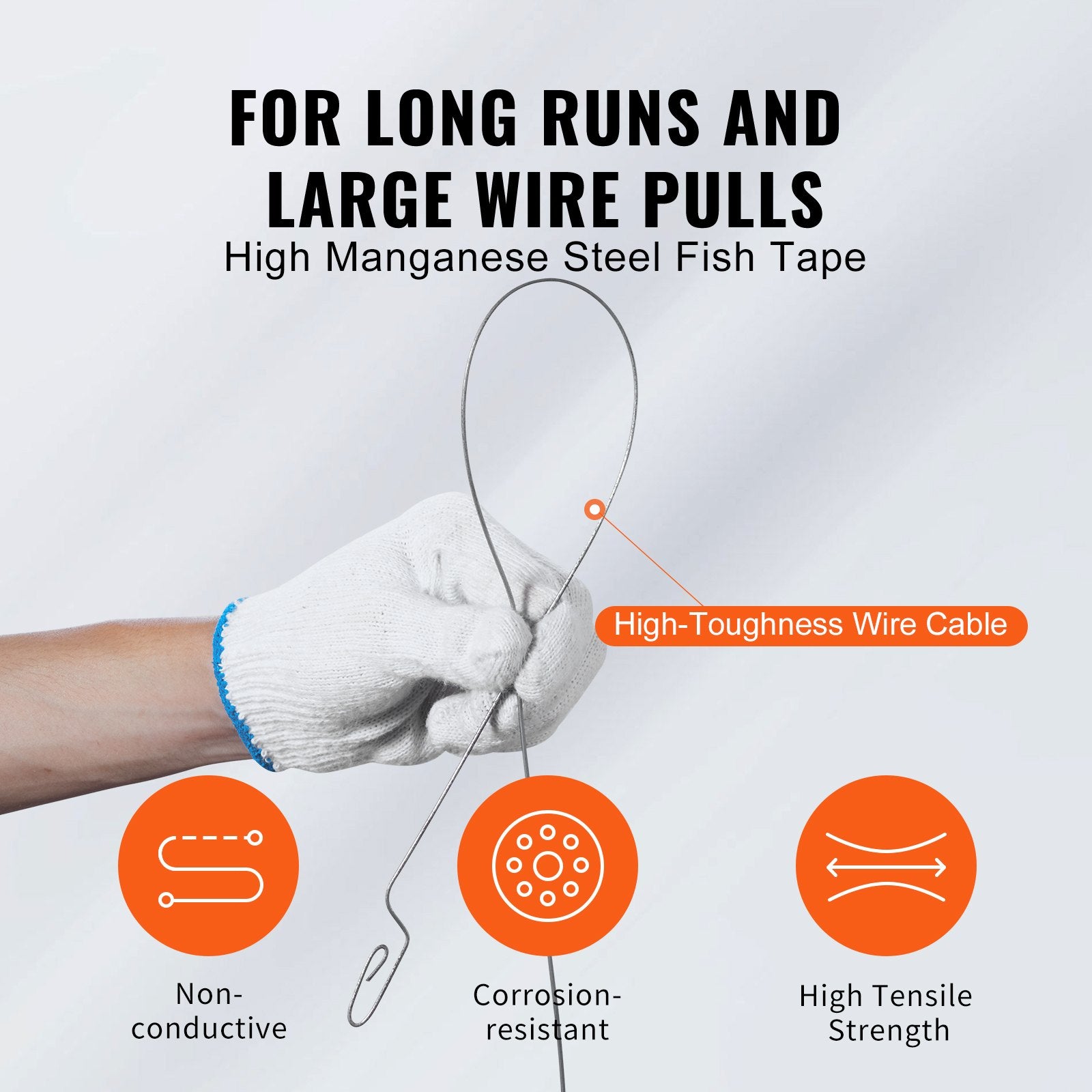 Power & Electrical Supplies: VEVOR Fish Tape, 36.58 m, 3 mm, Steel Wire Puller with Optimized Housing and Handle, Easy-to-Use Cable Puller Tool, Flexible Wire Fishing Tools for Walls and Electrical Conduit, Non-Conductive