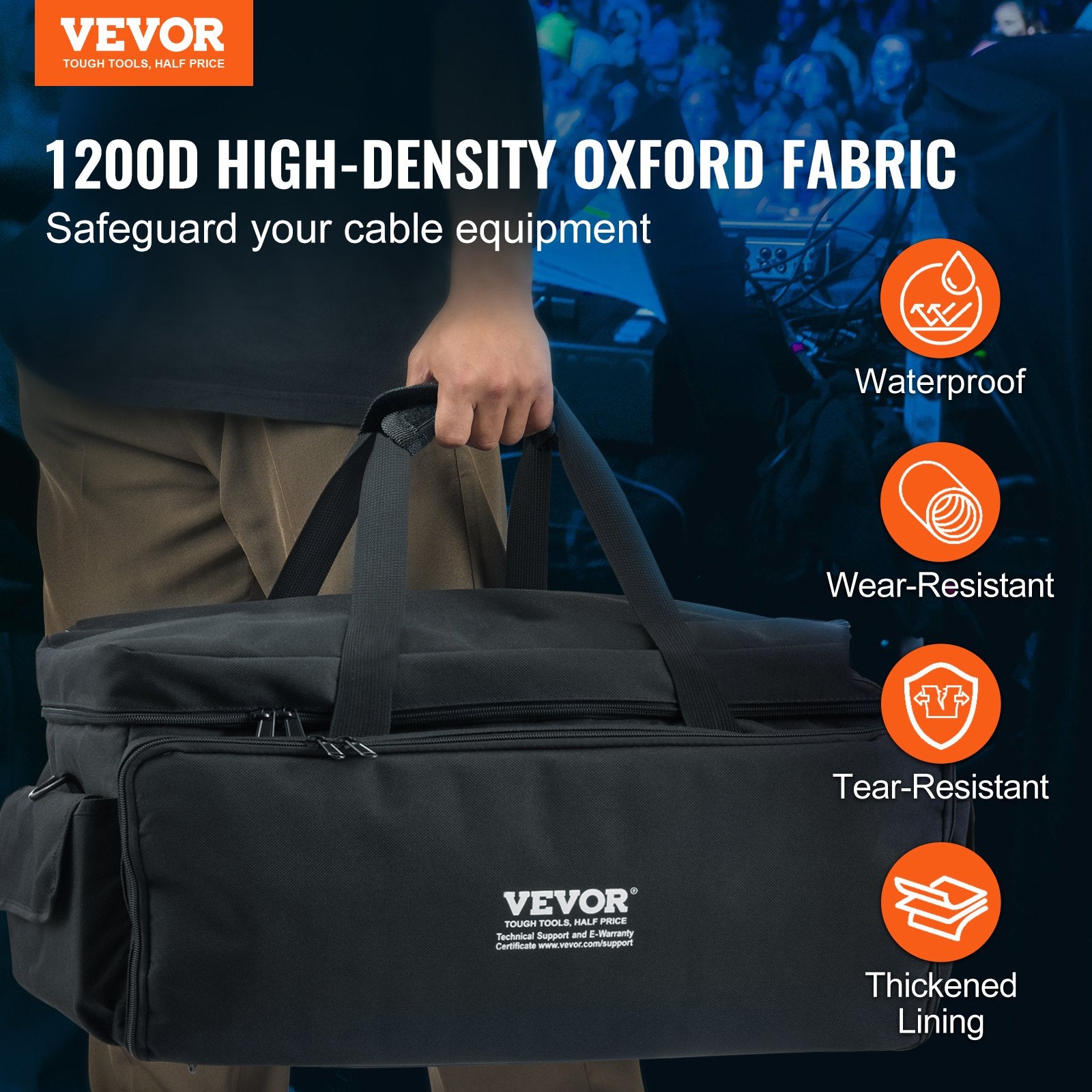 Cat Carriers & Crates: VEVOR DJ Cable File Bag, 1200D Oxford Fabric, DJ Gig Bag with 9 Detachable Divider 4.92 ft Padded Shoulder Strap Plastic Bottom Pad, 600 x 300 x 325 mm DJ Wire Bag for DJ Gear Musical Accessories
