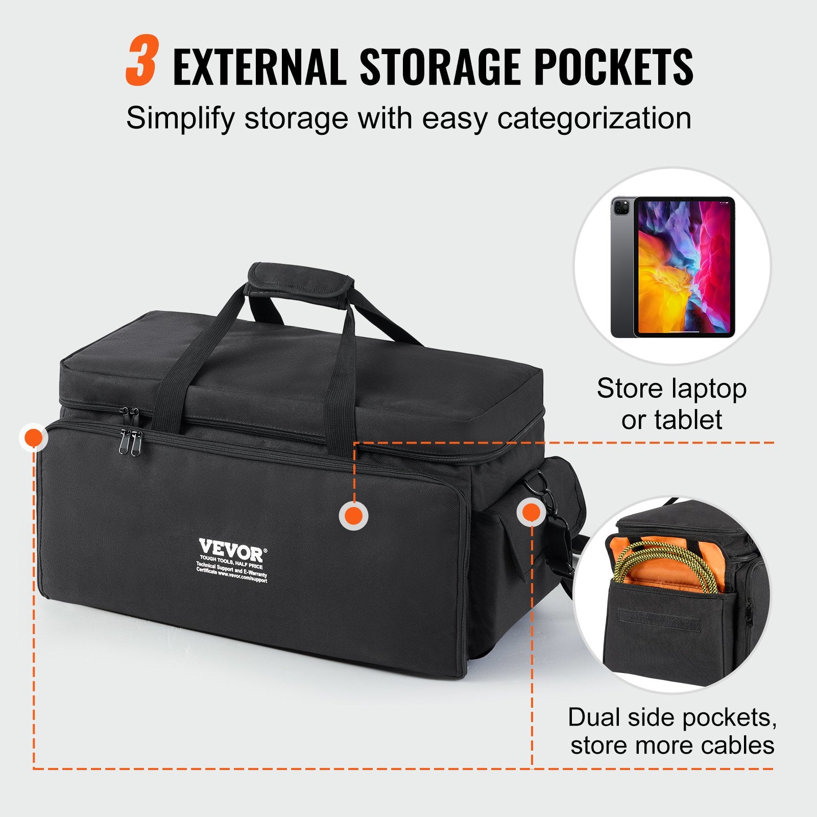 Cat Carriers & Crates: VEVOR DJ Cable File Bag, 1200D Oxford Fabric, DJ Gig Bag with 9 Detachable Divider 4.92 ft Padded Shoulder Strap Plastic Bottom Pad, 600 x 300 x 325 mm DJ Wire Bag for DJ Gear Musical Accessories