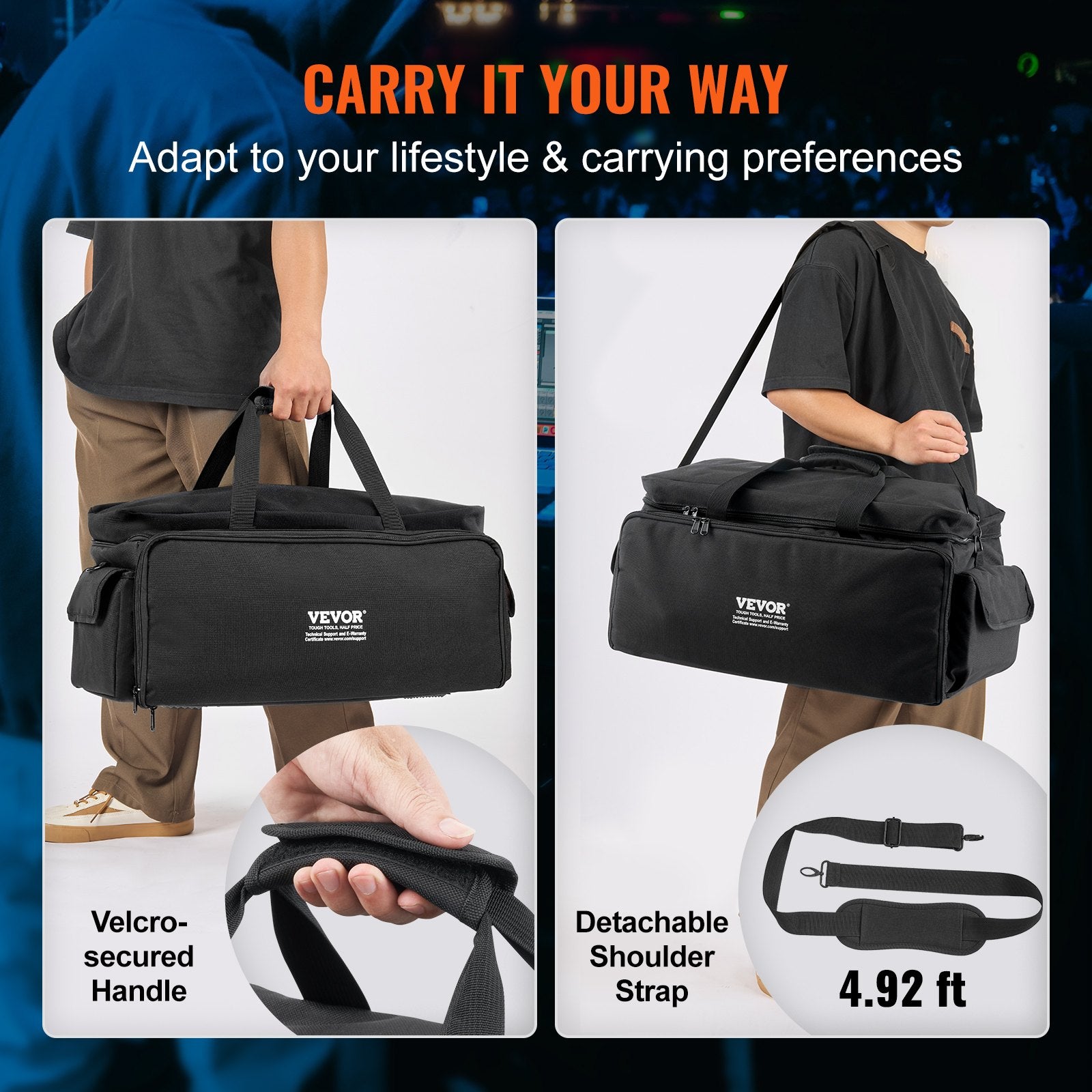 Cat Carriers & Crates: VEVOR DJ Cable File Bag, 1200D Oxford Fabric, DJ Gig Bag with 9 Detachable Divider 4.92 ft Padded Shoulder Strap Plastic Bottom Pad, 600 x 300 x 325 mm DJ Wire Bag for DJ Gear Musical Accessories