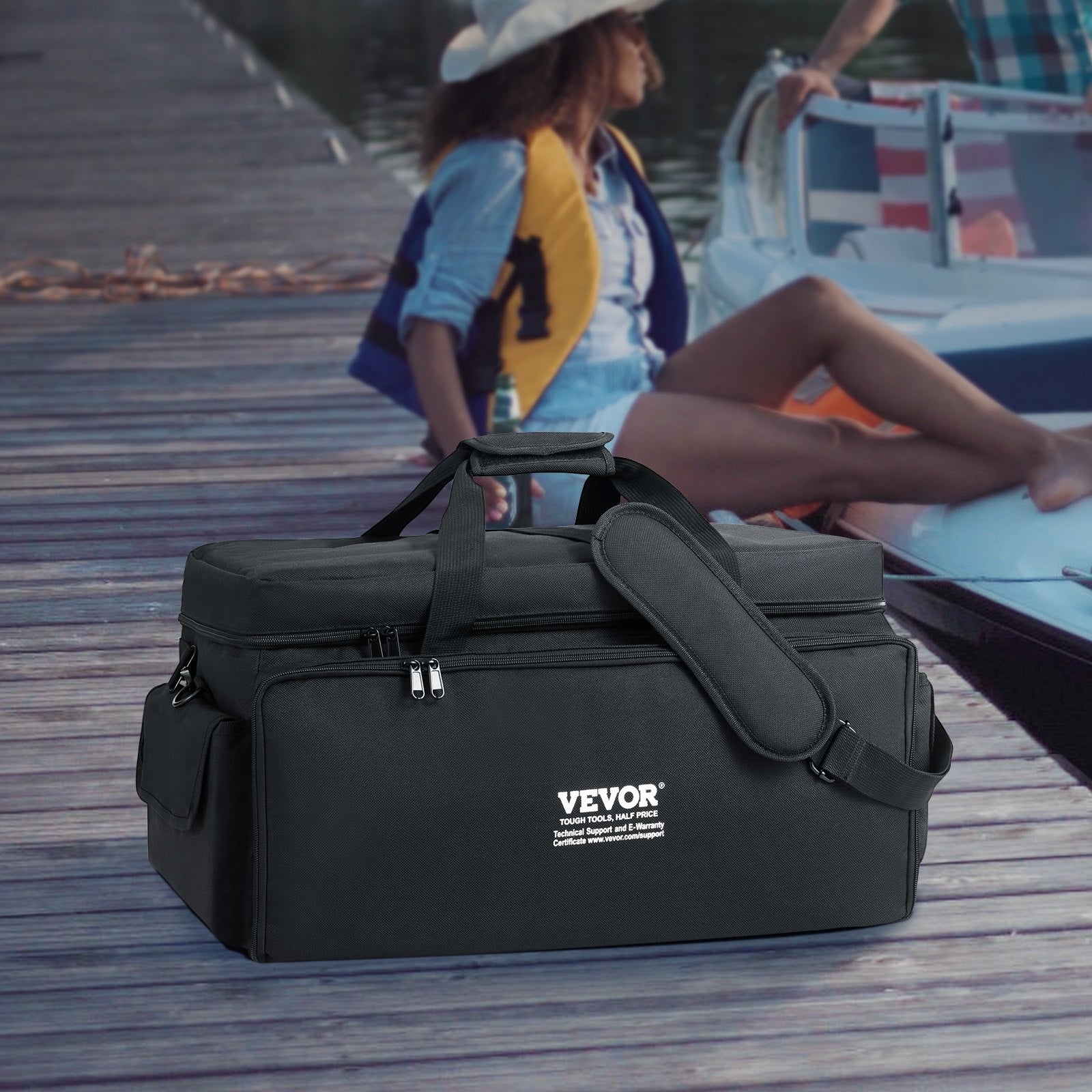 Cat Carriers & Crates: VEVOR DJ Cable File Bag, 1200D Oxford Fabric, DJ Gig Bag with 9 Detachable Divider 4.92 ft Padded Shoulder Strap Plastic Bottom Pad, 600 x 300 x 325 mm DJ Wire Bag for DJ Gear Musical Accessories