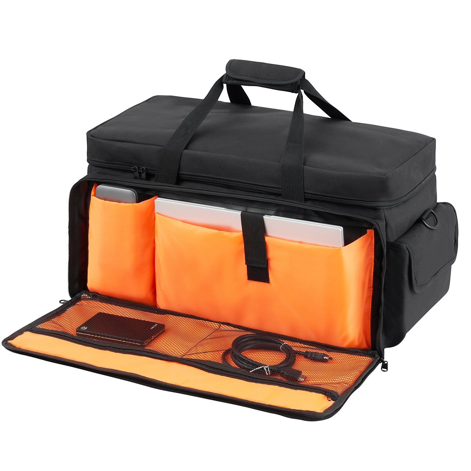 Cat Carriers & Crates: VEVOR DJ Cable File Bag, 1200D Oxford Fabric, DJ Gig Bag with 9 Detachable Divider 4.92 ft Padded Shoulder Strap Plastic Bottom Pad, 600 x 300 x 325 mm DJ Wire Bag for DJ Gear Musical Accessories