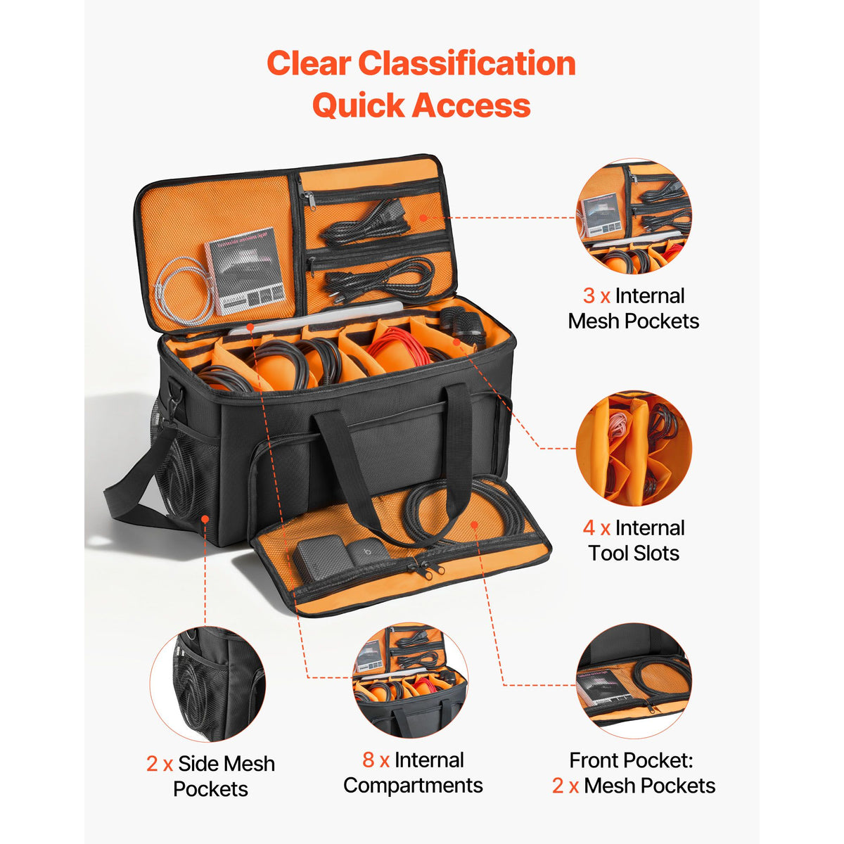 Rolling DJ Cable Bag, 1680D, Padded File Gig Bag with Wheels, 6 Detachable Divider, Travel Storage Music Gear Case, for Professional DJ Gear, Musical Instrument and Accessories, Sound Equipment