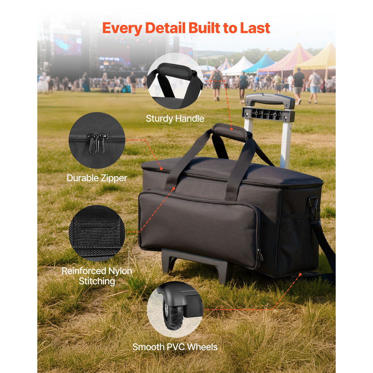 Rolling DJ Cable Bag, 1680D, Padded File Gig Bag with Wheels, 6 Detachable Divider, Travel Storage Music Gear Case, for Professional DJ Gear, Musical Instrument and Accessories, Sound Equipment