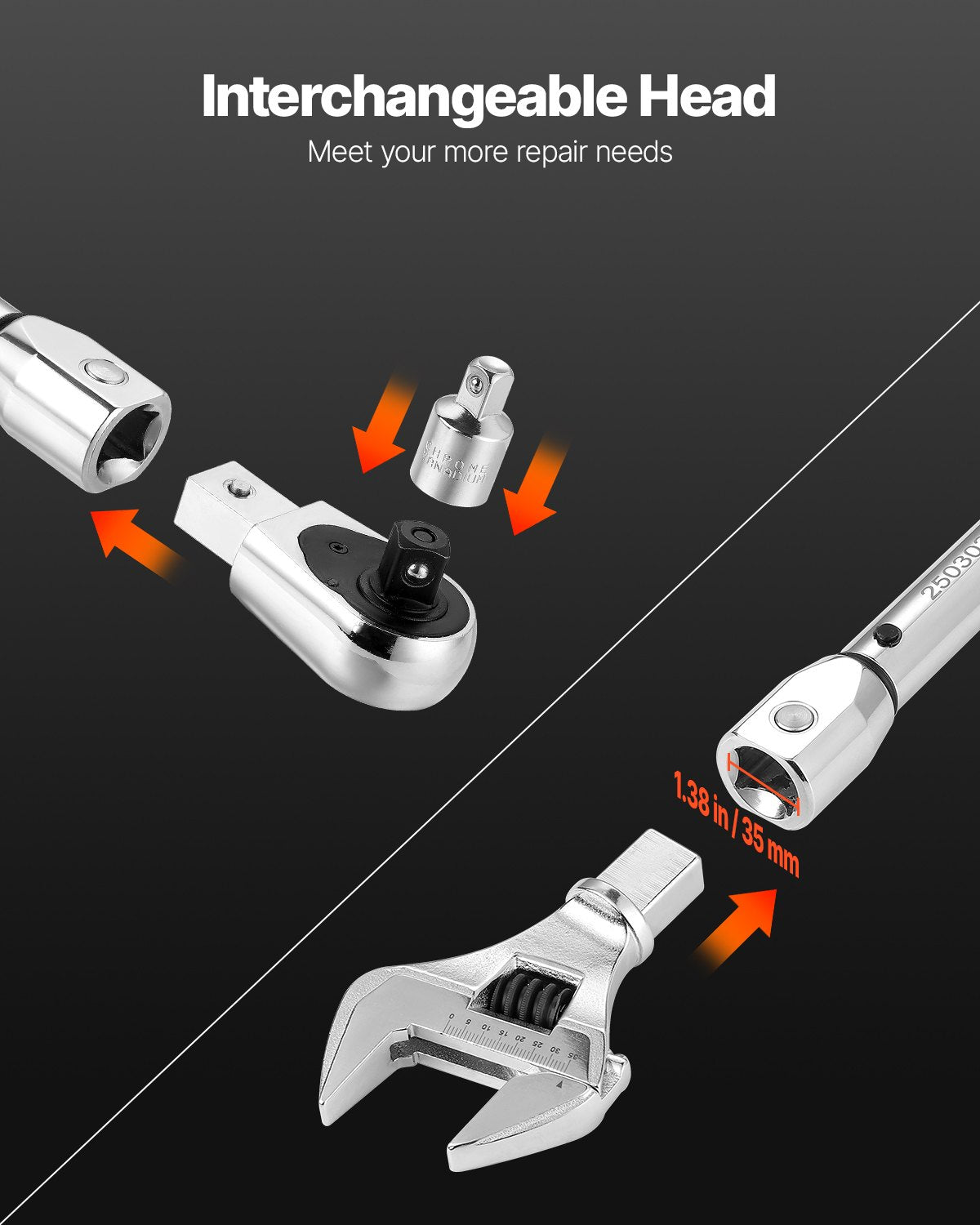 Chainsaws: VEVOR Adjustable Click Torque Wrench, 1/2 Inch Drive, 20-160 lbf-ft/27.1-216.8 N.m, Dual-direction and Dual Range Scales, 72-Tooth, ±2% Precision, with Adapter Interchangeable Jaw and Ratchet Head