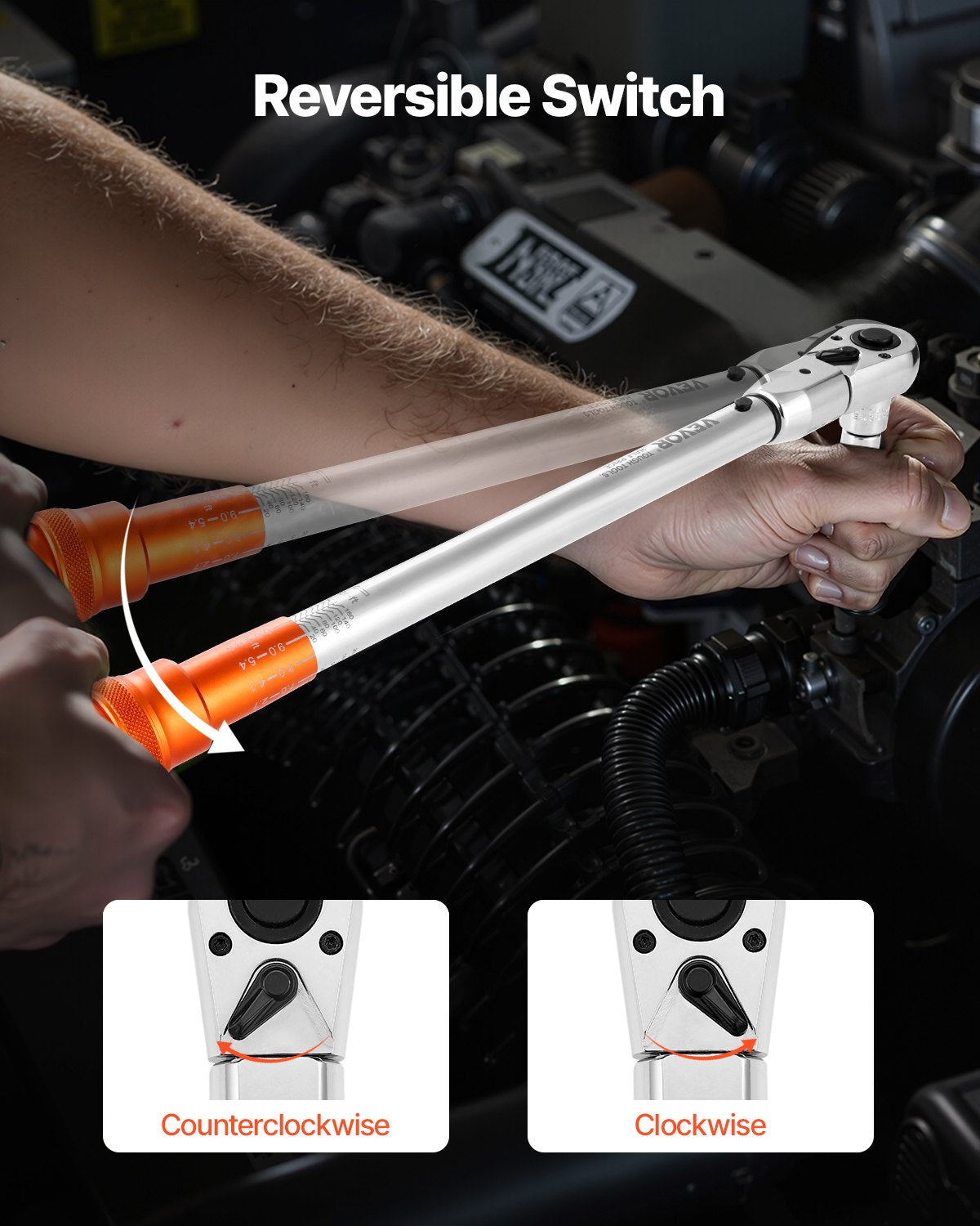 Chainsaws: VEVOR Adjustable Click Torque Wrench, 1/2 Inch Drive, 20-160 lbf-ft/27.1-216.8 N.m, Dual-direction and Dual Range Scales, 72-Tooth, ±2% Precision, with Adapter Interchangeable Jaw and Ratchet Head