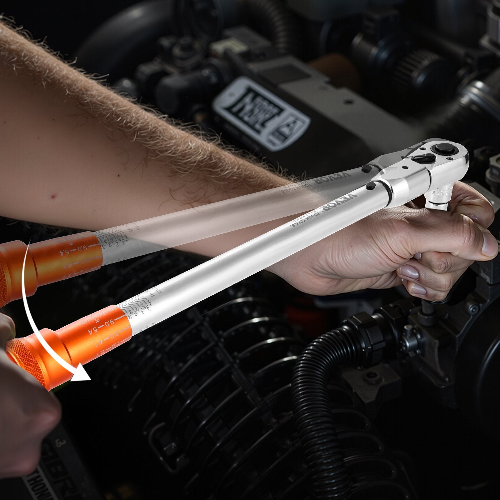 Chainsaws: VEVOR Adjustable Click Torque Wrench, 1/2 Inch Drive, 20-160 lbf-ft/27.1-216.8 N.m, Dual-direction and Dual Range Scales, 72-Tooth, ±2% Precision, with Adapter Interchangeable Jaw and Ratchet Head