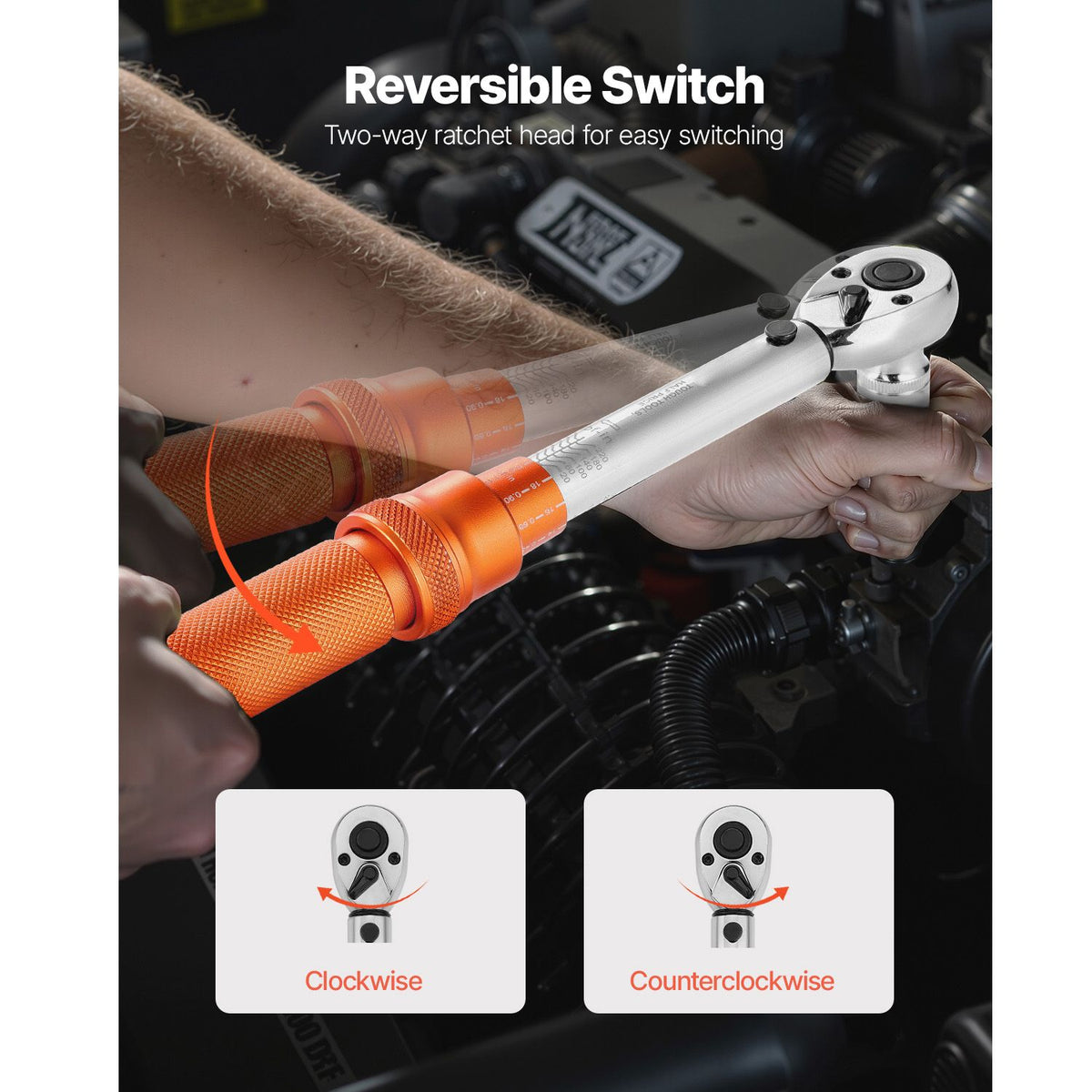Click Torque Wrench Set, 1/4Inch Drive, 20-240 lbf-in / 2.3-27.1N.m, Dual-direction and Dual Range Scales, 72-Tooth, ±3% High Precision, with Bits, Sockets, Adapters, Extension Bar, Orange