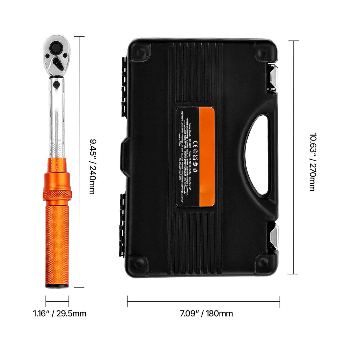 Click Torque Wrench Set, 1/4Inch Drive, 20-240 lbf-in / 2.3-27.1N.m, Dual-direction and Dual Range Scales, 72-Tooth, ±3% High Precision, with Bits, Sockets, Adapters, Extension Bar, Orange