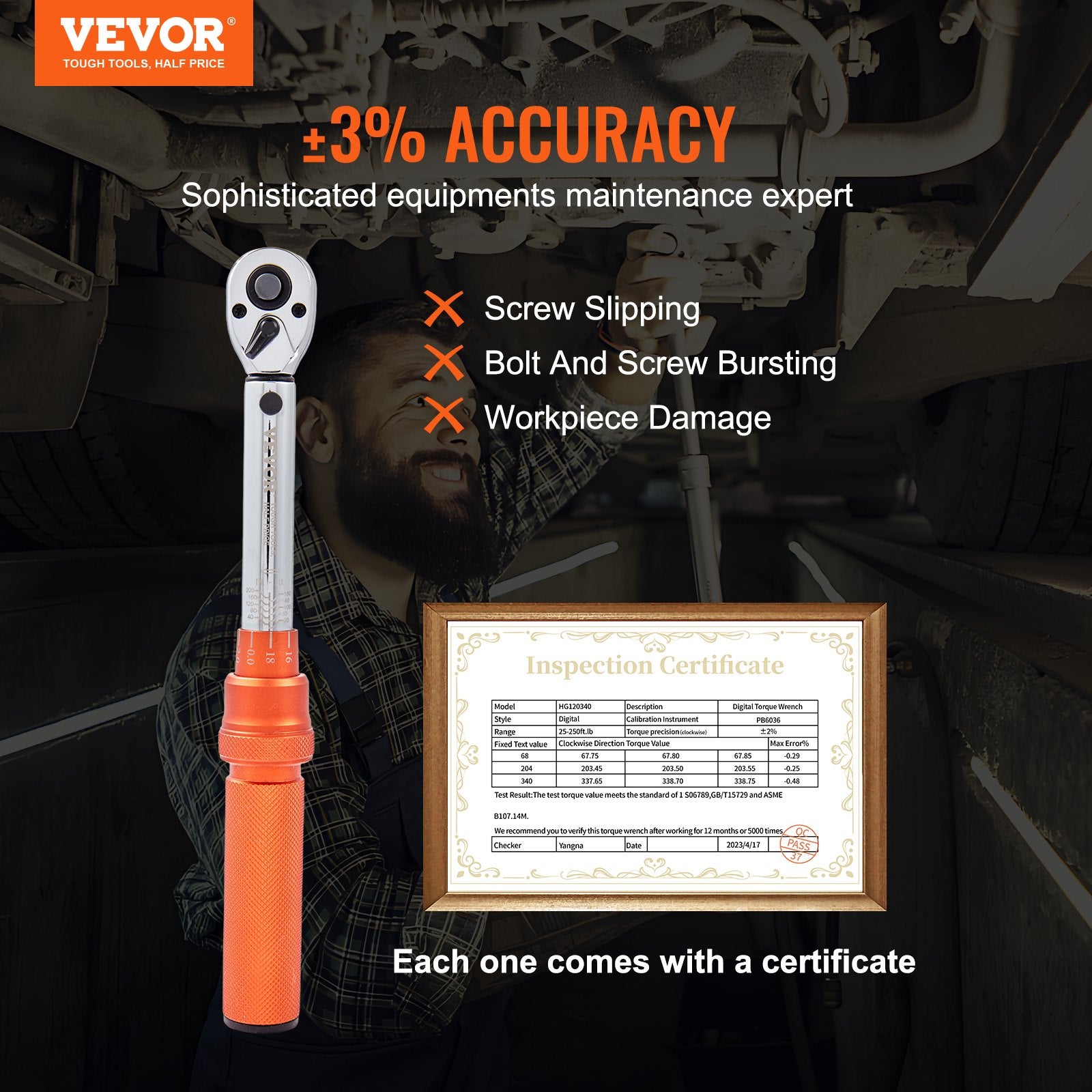 Tool Sockets: VEVOR Torque Wrench Adjustable Torque Wrench 1/4" Drive 20-200in.lb/2.3-23Nm