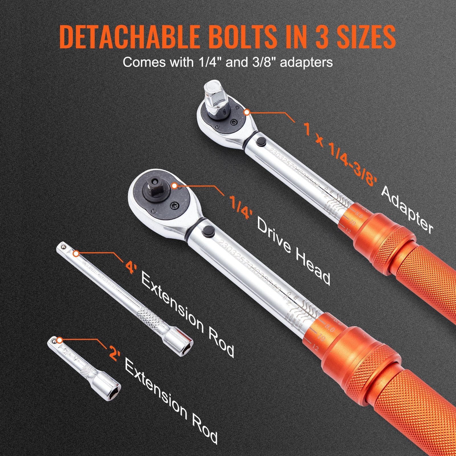 Tool Sockets: VEVOR Torque Wrench Adjustable Torque Wrench 1/4" Drive 20-200in.lb/2.3-23Nm