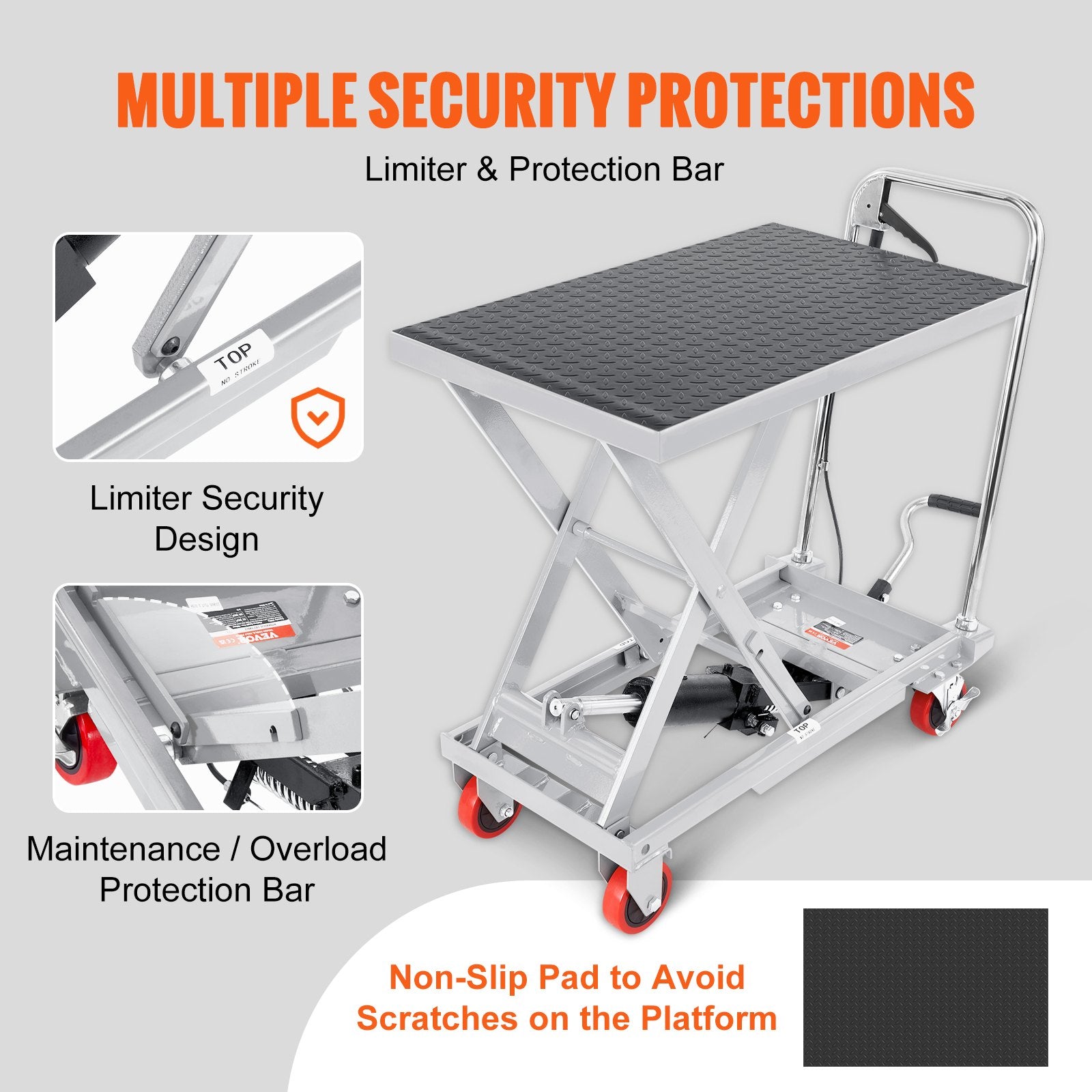 Hydraulic Lift Table Cart, 500lbs Capacity 28.5" Lifting Height, Manual Single Scissor Lift Table with 4 Wheels and Non-slip Pad, Hydraulic Scissor Cart for Material Handling, Gray