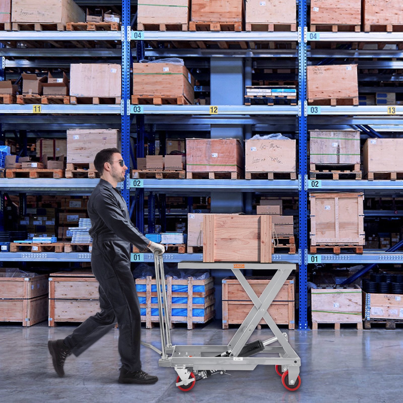 Hydraulic Lift Table Cart, 500lbs Capacity 28.5" Lifting Height, Manual Single Scissor Lift Table with 4 Wheels and Non-slip Pad, Hydraulic Scissor Cart for Material Handling, Gray
