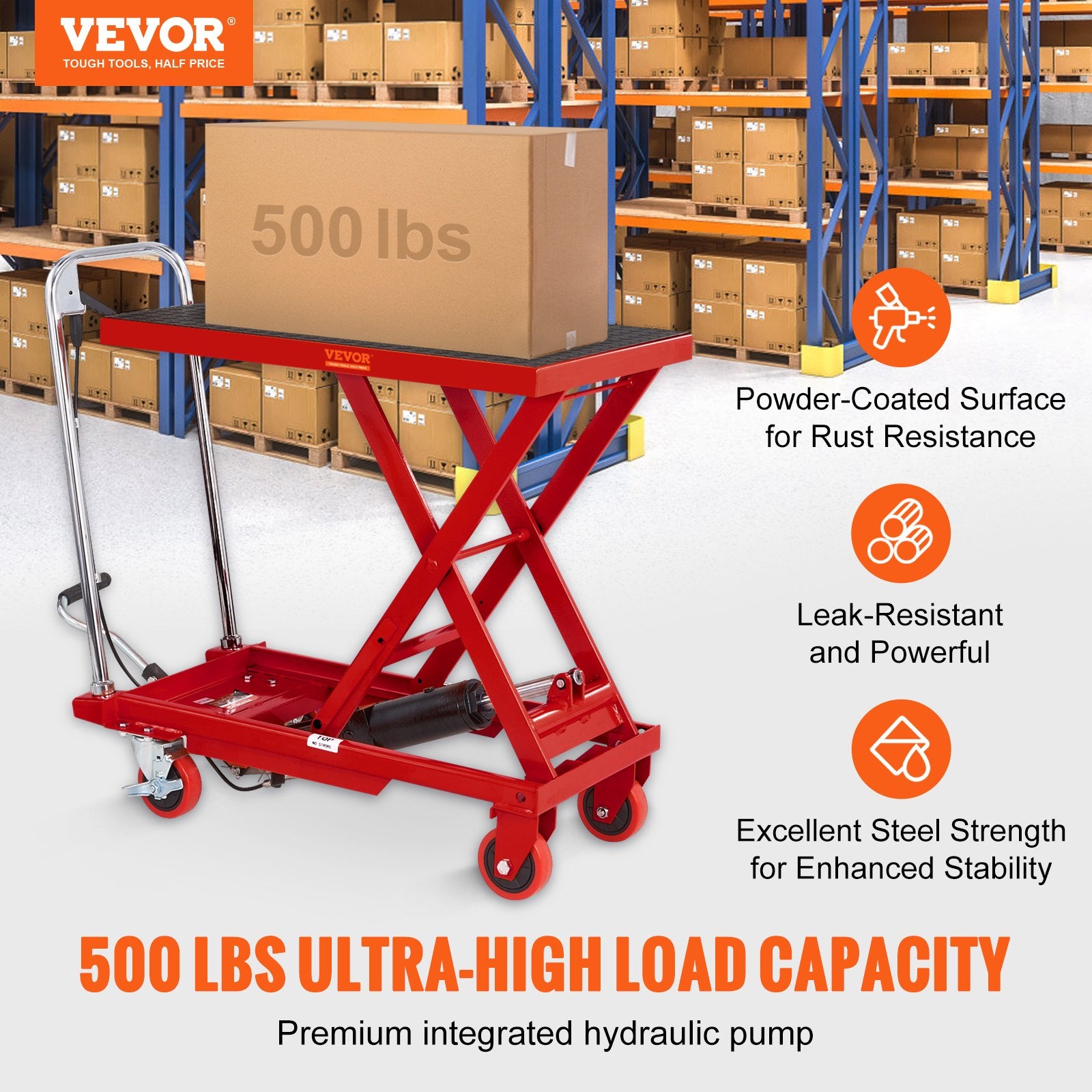 Mobility & Accessibility: VEVOR Hydraulic Lift Table Cart, 330lbs Capacity 28.5" Lifting Height, Manual Single Scissor Lift Table with 4 Wheels and Non-slip Pad, Hydraulic Scissor Cart for Material Handling, Red