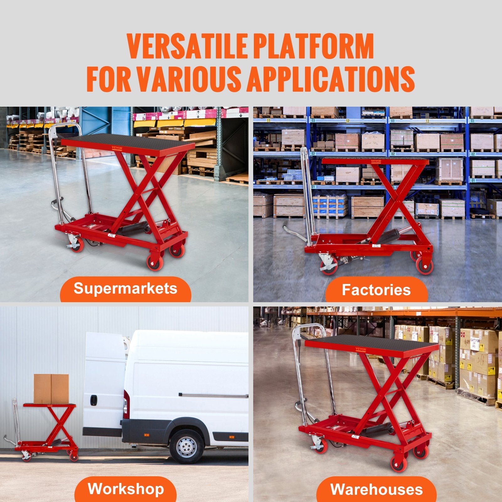 Mobility & Accessibility: VEVOR Hydraulic Lift Table Cart, 330lbs Capacity 28.5" Lifting Height, Manual Single Scissor Lift Table with 4 Wheels and Non-slip Pad, Hydraulic Scissor Cart for Material Handling, Red