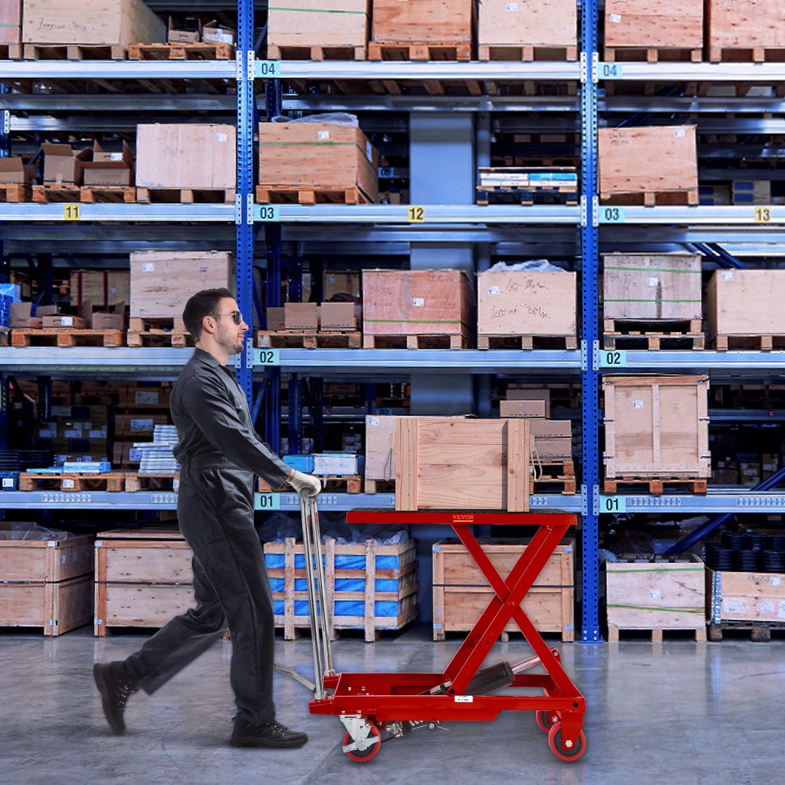 Mobility & Accessibility: VEVOR Hydraulic Lift Table Cart, 330lbs Capacity 28.5" Lifting Height, Manual Single Scissor Lift Table with 4 Wheels and Non-slip Pad, Hydraulic Scissor Cart for Material Handling, Red