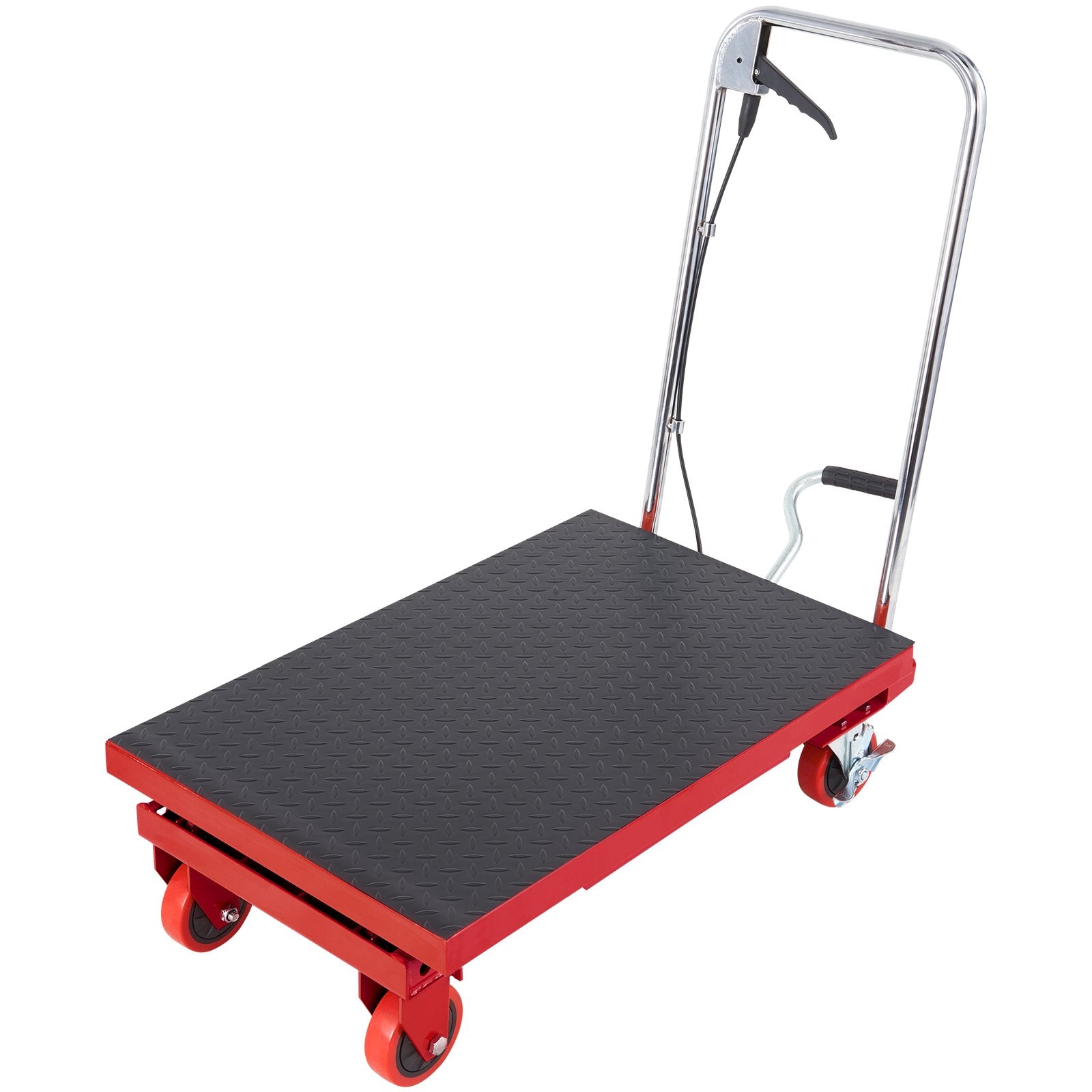 Mobility & Accessibility: VEVOR Hydraulic Lift Table Cart, 330lbs Capacity 28.5" Lifting Height, Manual Single Scissor Lift Table with 4 Wheels and Non-slip Pad, Hydraulic Scissor Cart for Material Handling, Red
