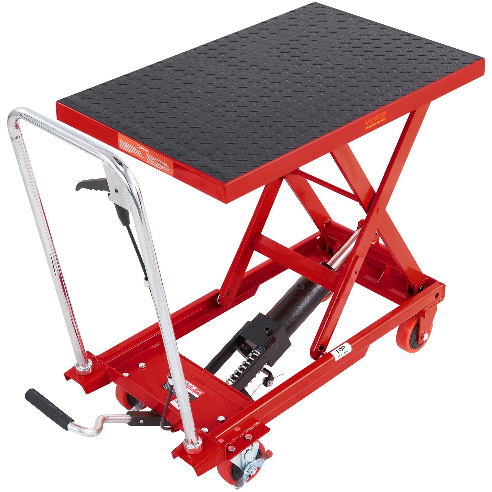Mobility & Accessibility: VEVOR Hydraulic Lift Table Cart, 330lbs Capacity 28.5" Lifting Height, Manual Single Scissor Lift Table with 4 Wheels and Non-slip Pad, Hydraulic Scissor Cart for Material Handling, Red
