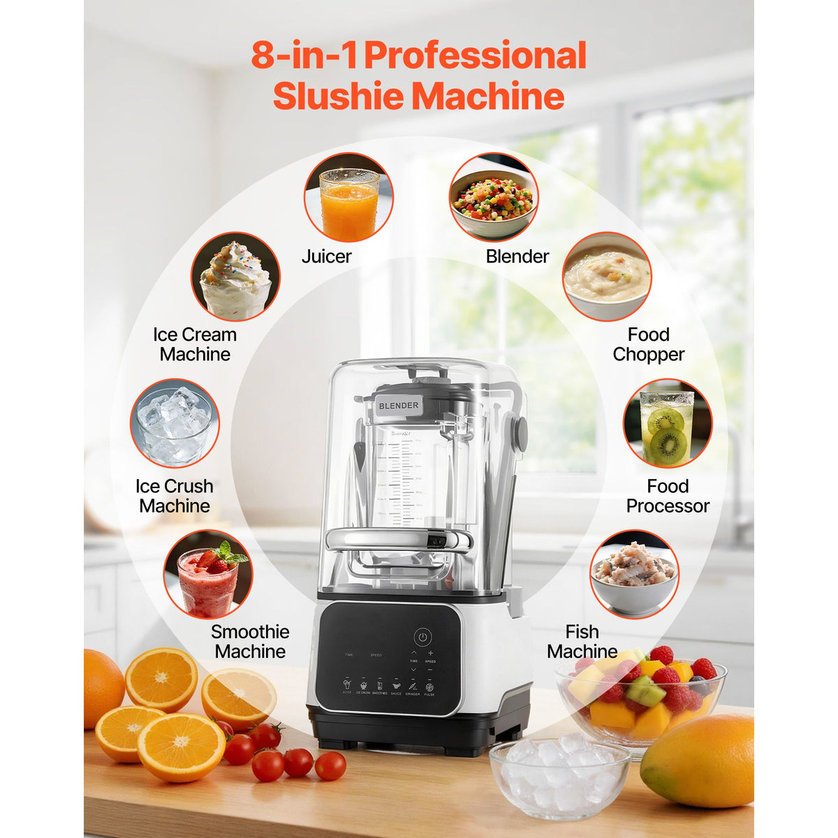 Blender, 2L Professional Countertop Blenders with Shield, 2200W 26000RPM Kitchen Food Processor Combo, Self-Cleaning, Speed Adjustable, 6 Preset Menu for Smoothies, Ice Crushing, Puree, White