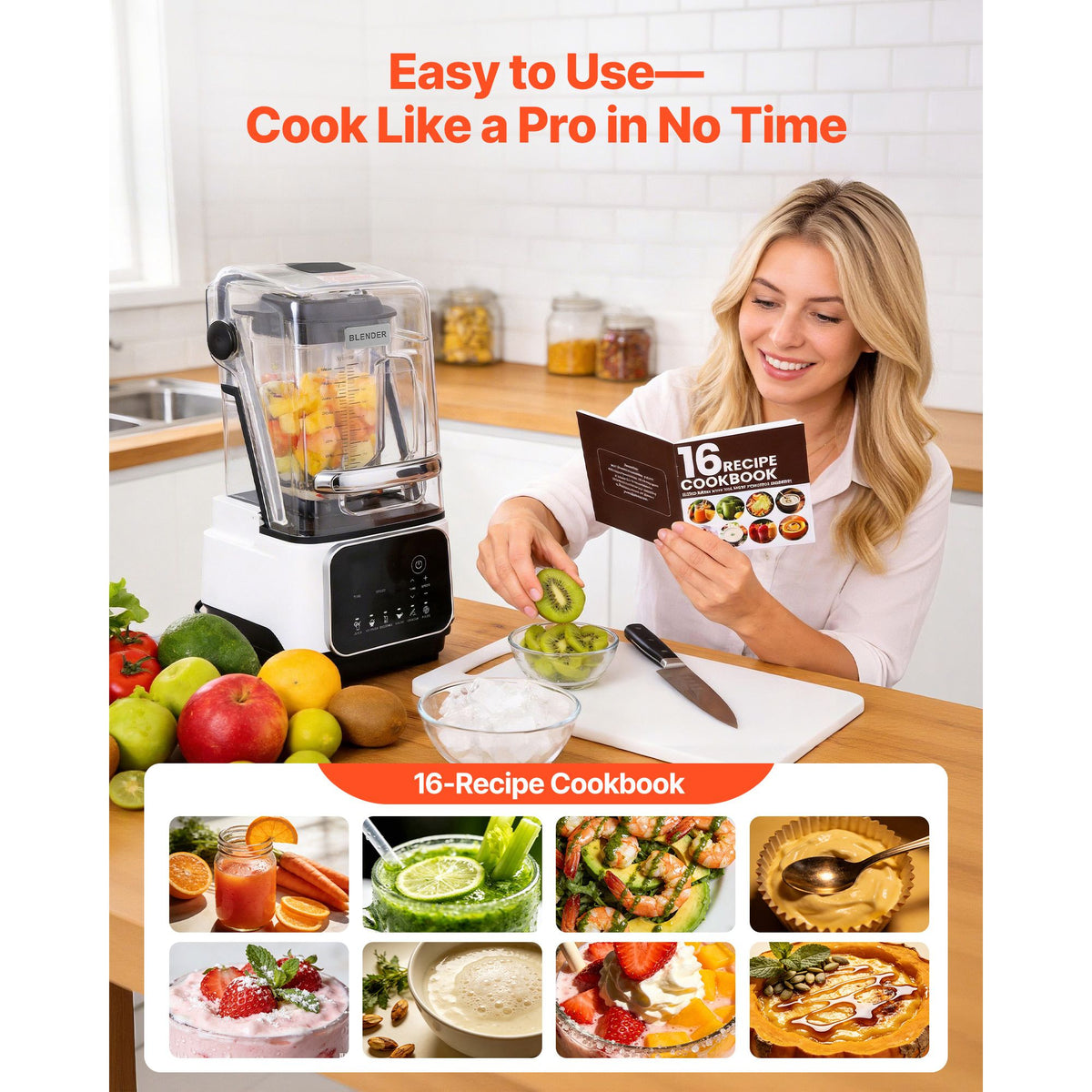 Blender, 2L Professional Countertop Blenders with Shield, 2200W 26000RPM Kitchen Food Processor Combo, Self-Cleaning, Speed Adjustable, 6 Preset Menu for Smoothies, Ice Crushing, Puree, White