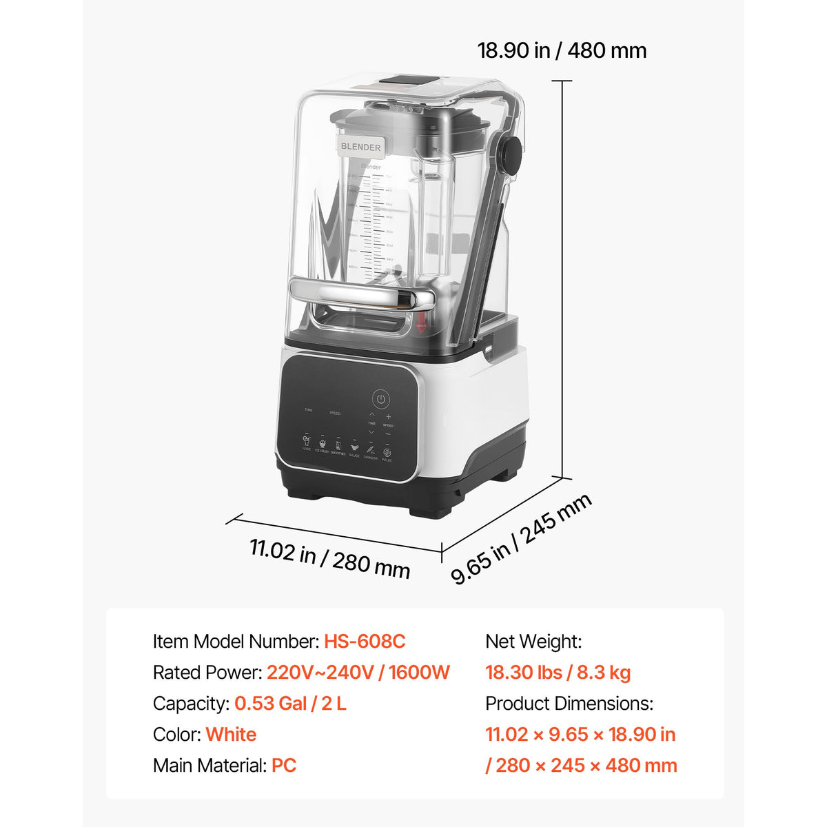 Blender, 2L Professional Countertop Blenders with Shield, 2200W 26000RPM Kitchen Food Processor Combo, Self-Cleaning, Speed Adjustable, 6 Preset Menu for Smoothies, Ice Crushing, Puree, White