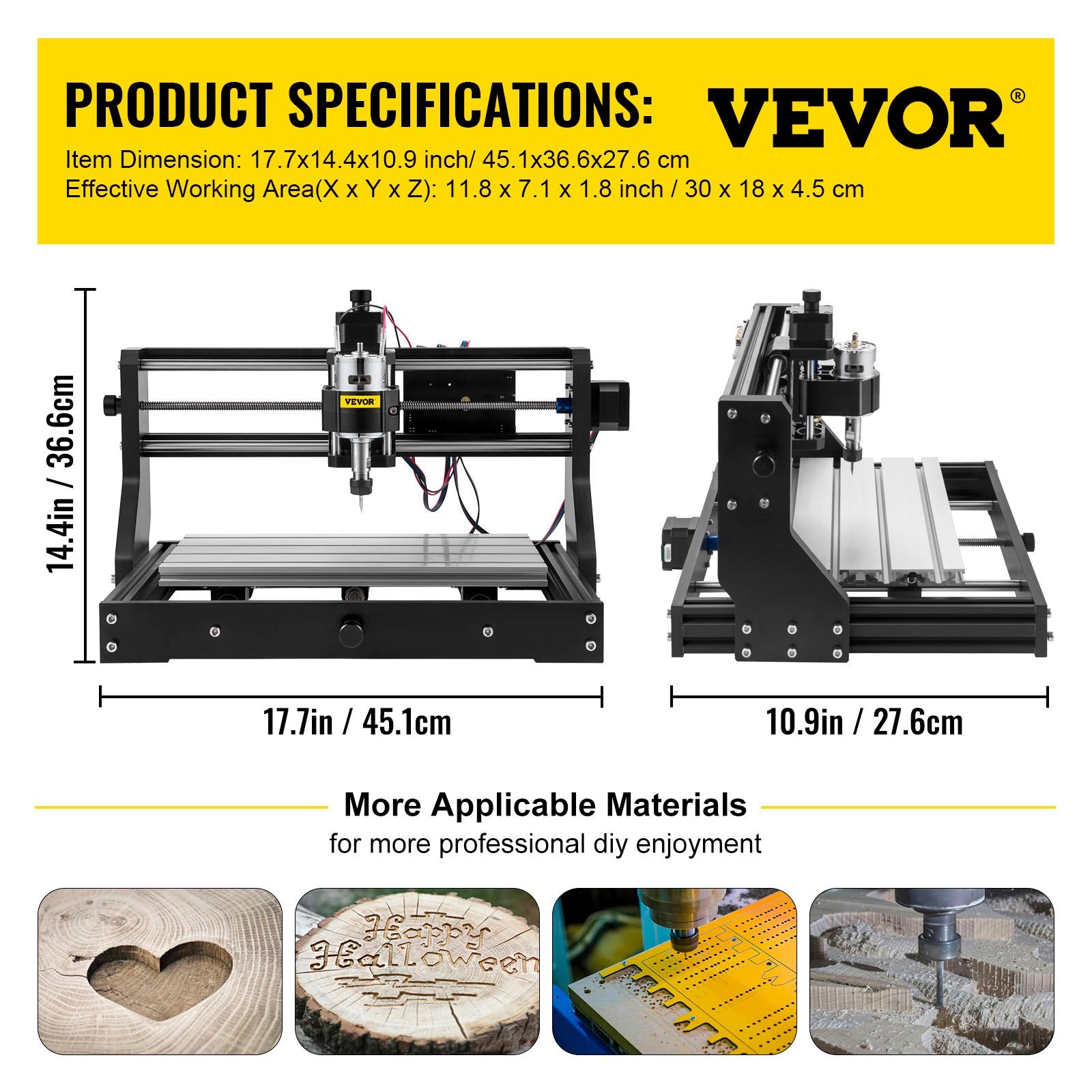 Hand Tools: VEVOR CNC 3018 Pro CNC 3018 300×180×45 mm CNC Machine GRBL Control Mini Engraver with Offline Controller 3 Axis Engraving Machine for Carving Milling Plastic, Acrylic, PVC and Wood