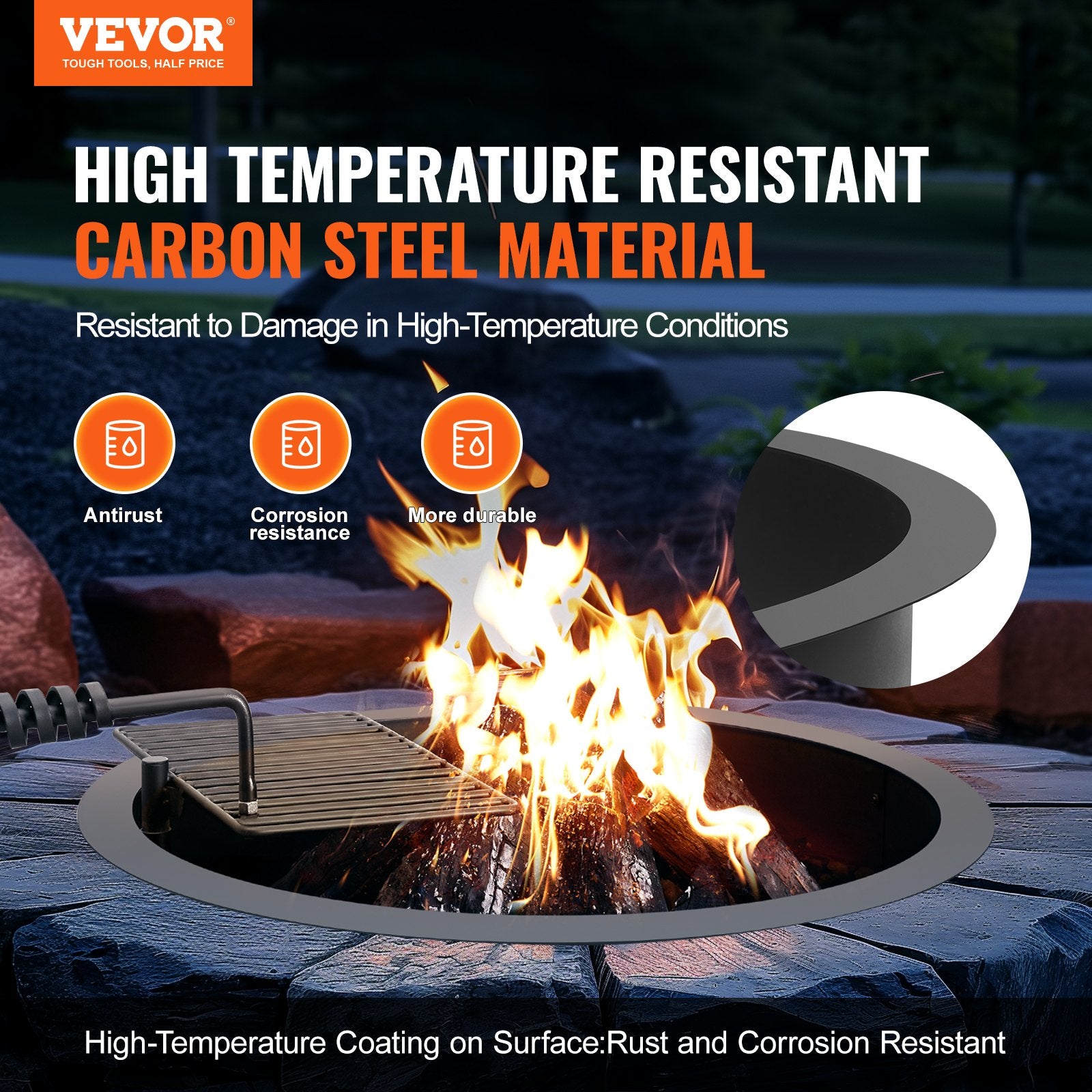 Pool Covers & Accessories: VEVOR Fire Pit Ring, Fire Pit Insert with Barbecue Fire Ring, 35-In Outer/31-In Inner Diameter, 8.5in Height, Carbon Steel Liner DIY Campfire Ring above/In-Ground, for Outdoor Camping, Bonfires