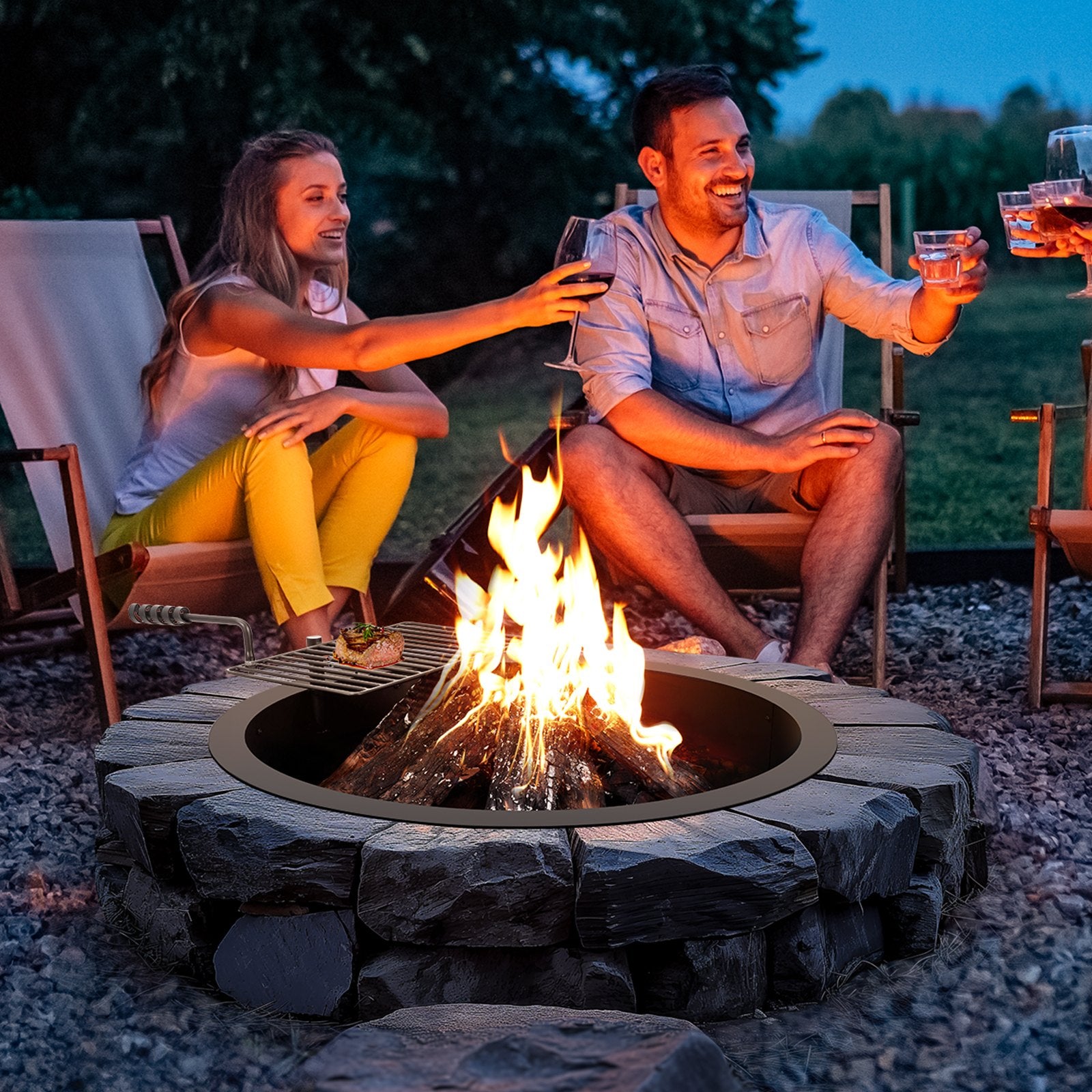Pool Covers & Accessories: VEVOR Fire Pit Ring, Fire Pit Insert with Barbecue Fire Ring, 35-In Outer/31-In Inner Diameter, 8.5in Height, Carbon Steel Liner DIY Campfire Ring above/In-Ground, for Outdoor Camping, Bonfires